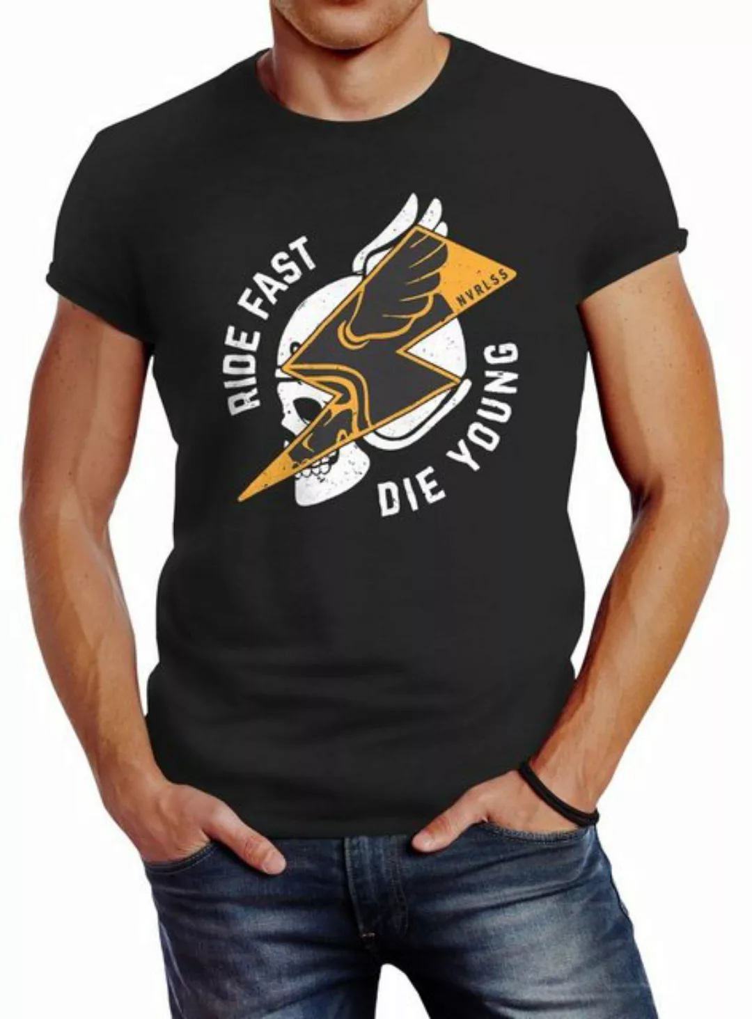 Neverless Print-Shirt Herren T-Shirt Rocker Biker Motiv Spruch Ride Fast Di günstig online kaufen