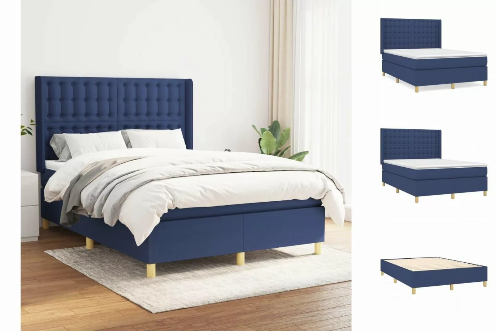 vidaXL Boxspringbett Boxspringbett mit Matratze Blau 140x190 cm Stoff Bett günstig online kaufen