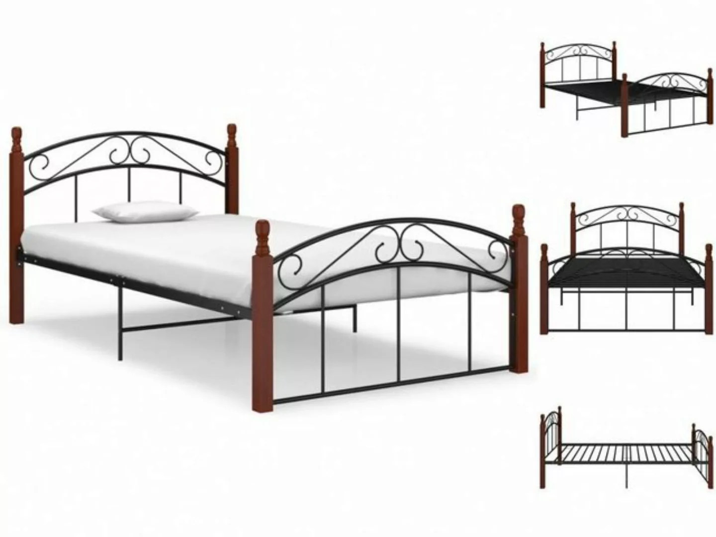 vidaXL Bettgestell Massivholzbett Schwarz Metall und Eiche 120x200 cm Bett günstig online kaufen