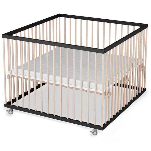 Sämann Babybett Laufgitter 100x100 cm mit Matratze SleepPlus schwarz/natur günstig online kaufen