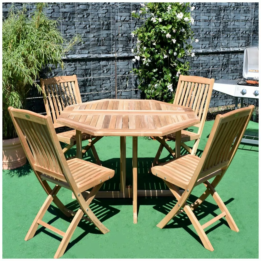 Massivholzmöbel Set 4 Stühle Ancona + Klapptisch Savona Aus Teak günstig online kaufen