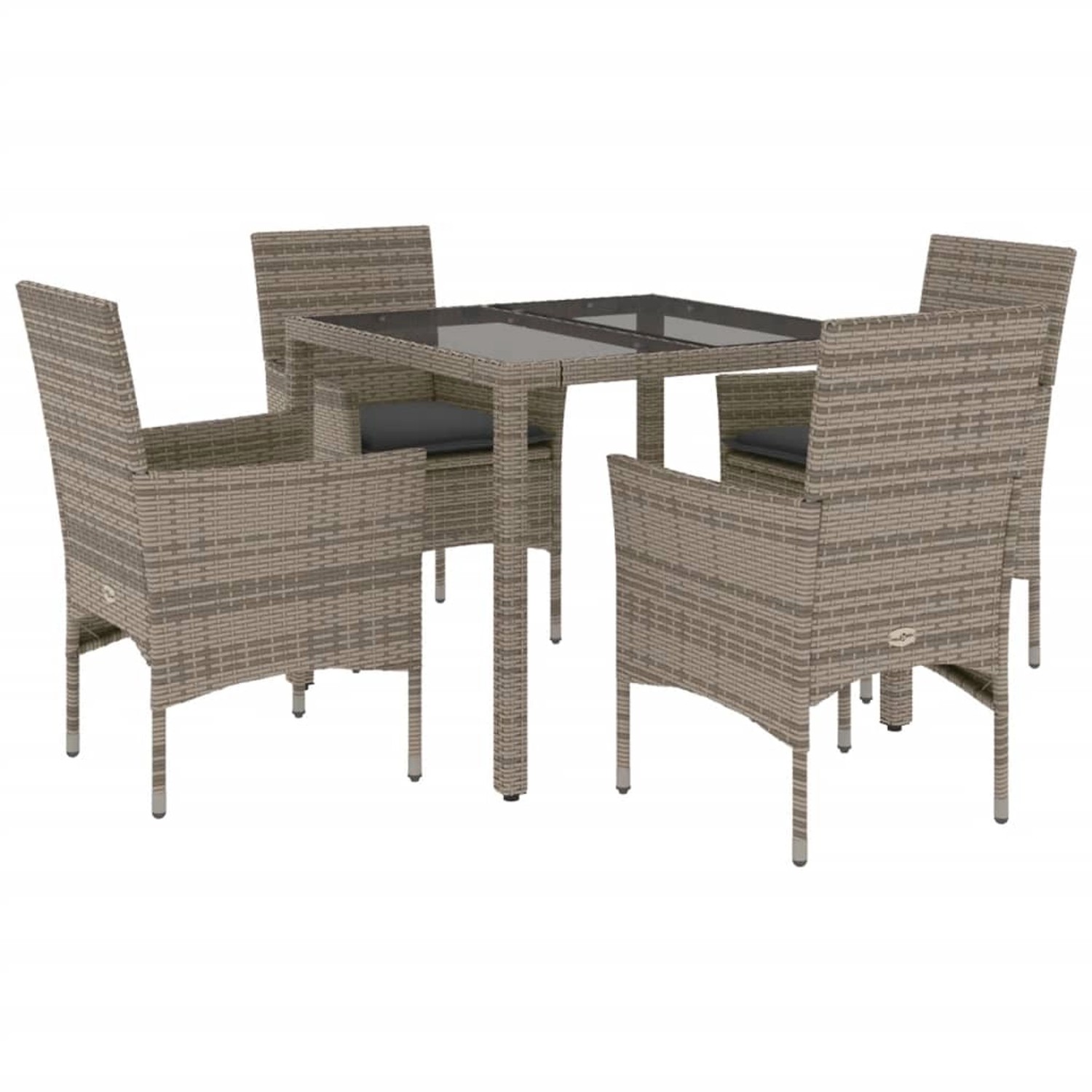 vidaXL 5-Tlg Garten-Essgruppe mit Kissen Grau Poly Rattan und Glas 3278556 günstig online kaufen