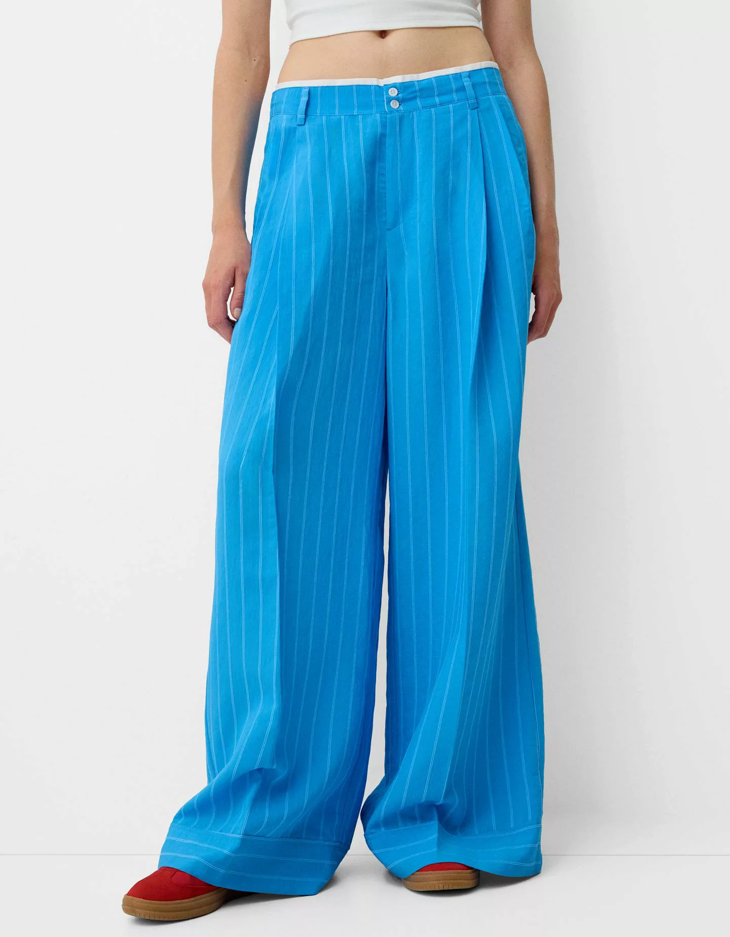 Bershka Wide-Leg-Hose Aus Popelin Damen Xl Blau günstig online kaufen