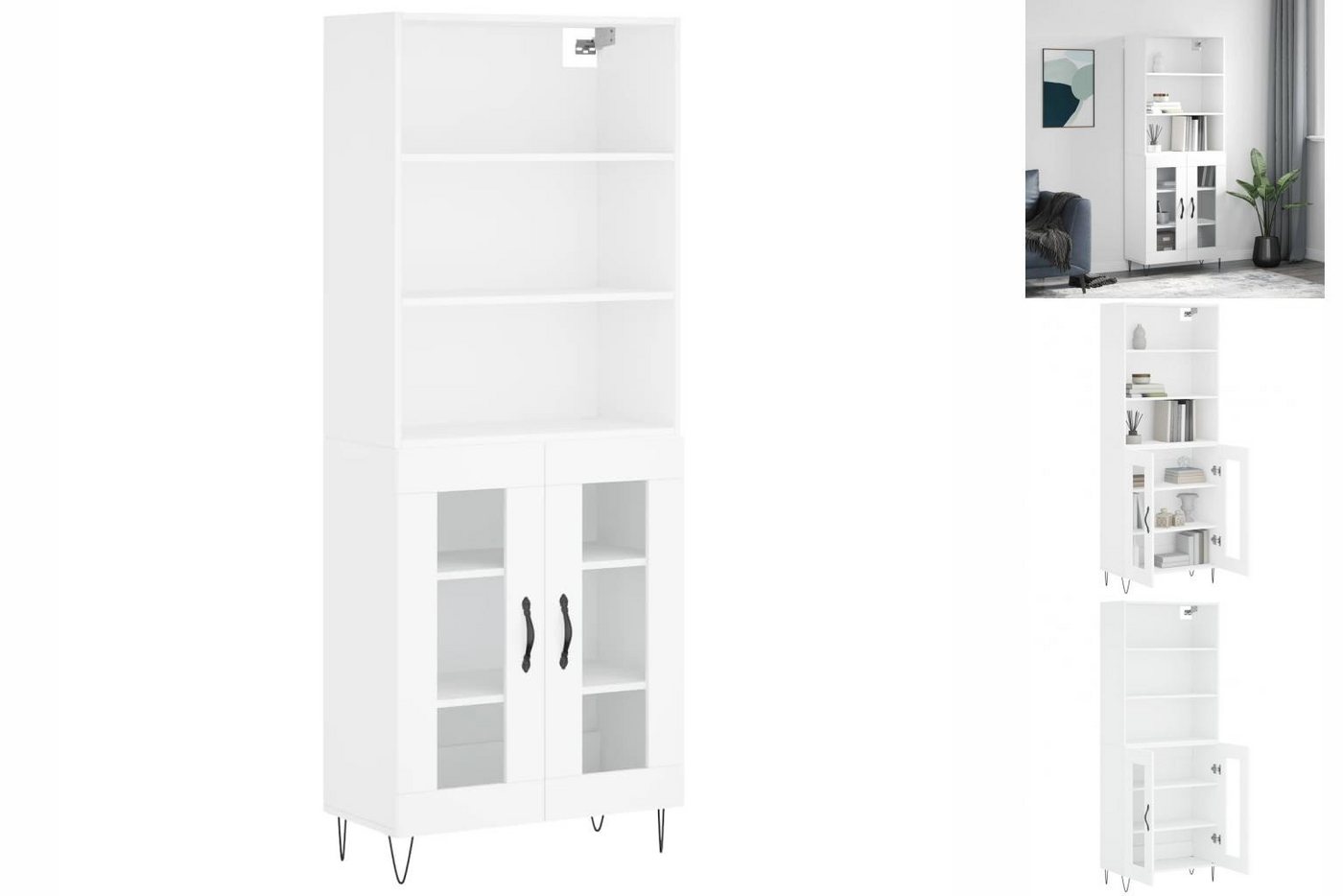 vidaXL Vitrine Highboard Weiß 69,5x34x180 cm Spanplatte Glas Vitrine günstig online kaufen