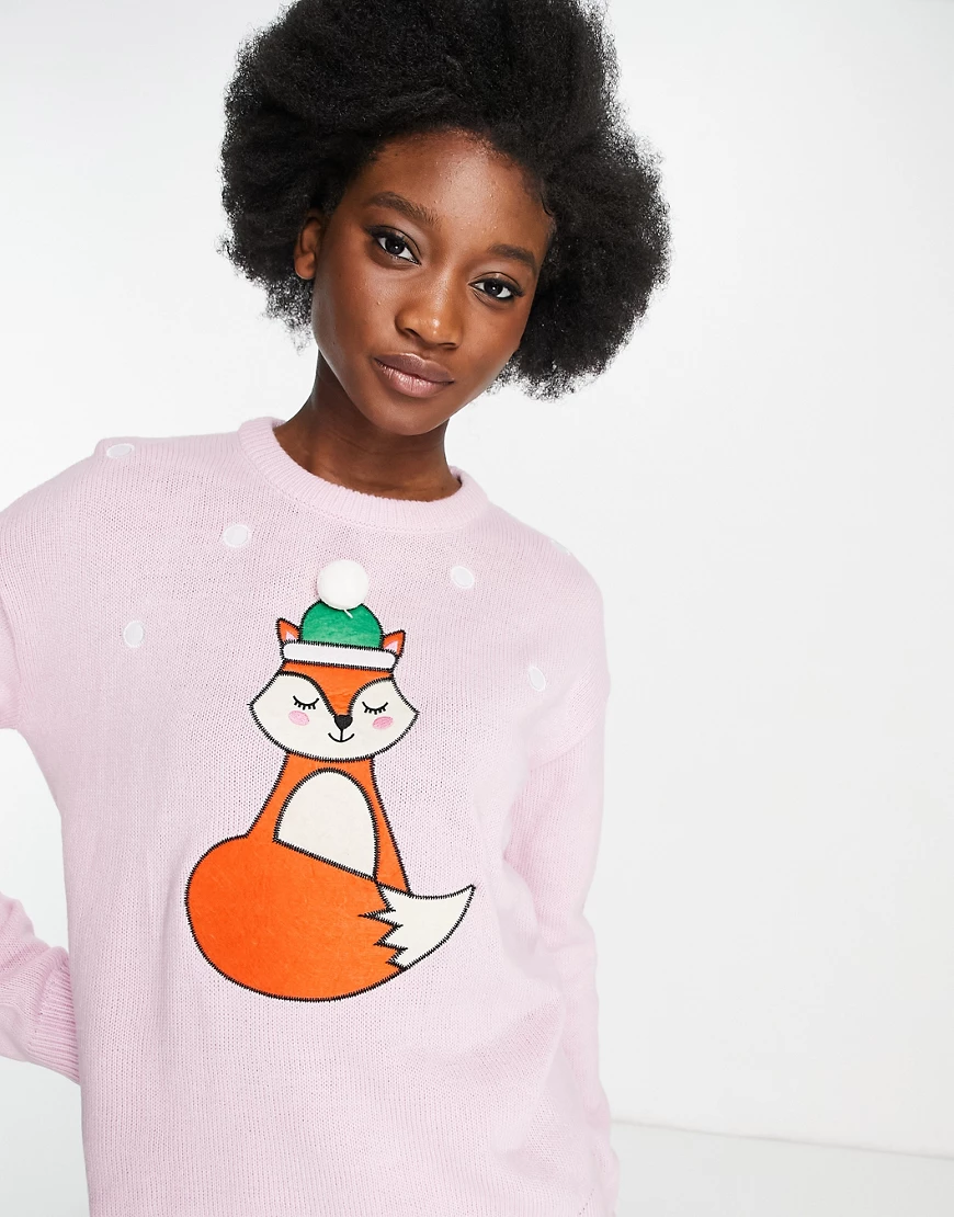 Brave Soul – Weihnachtspullover mit Fuchs-Motiv-Rosa günstig online kaufen