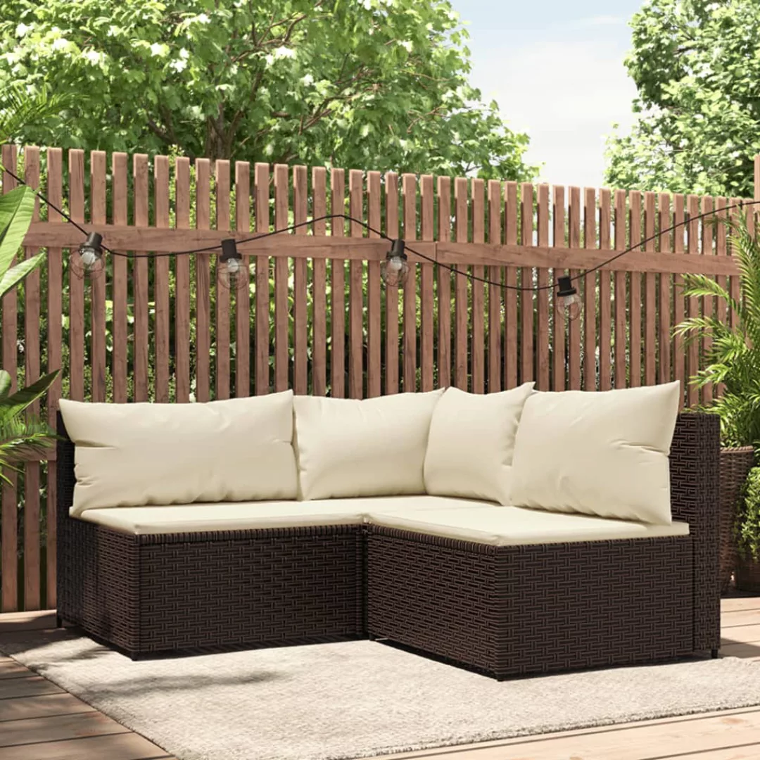 Vidaxl 3-tlg. Garten-lounge-set Mit Kissen Braun Poly Rattan günstig online kaufen