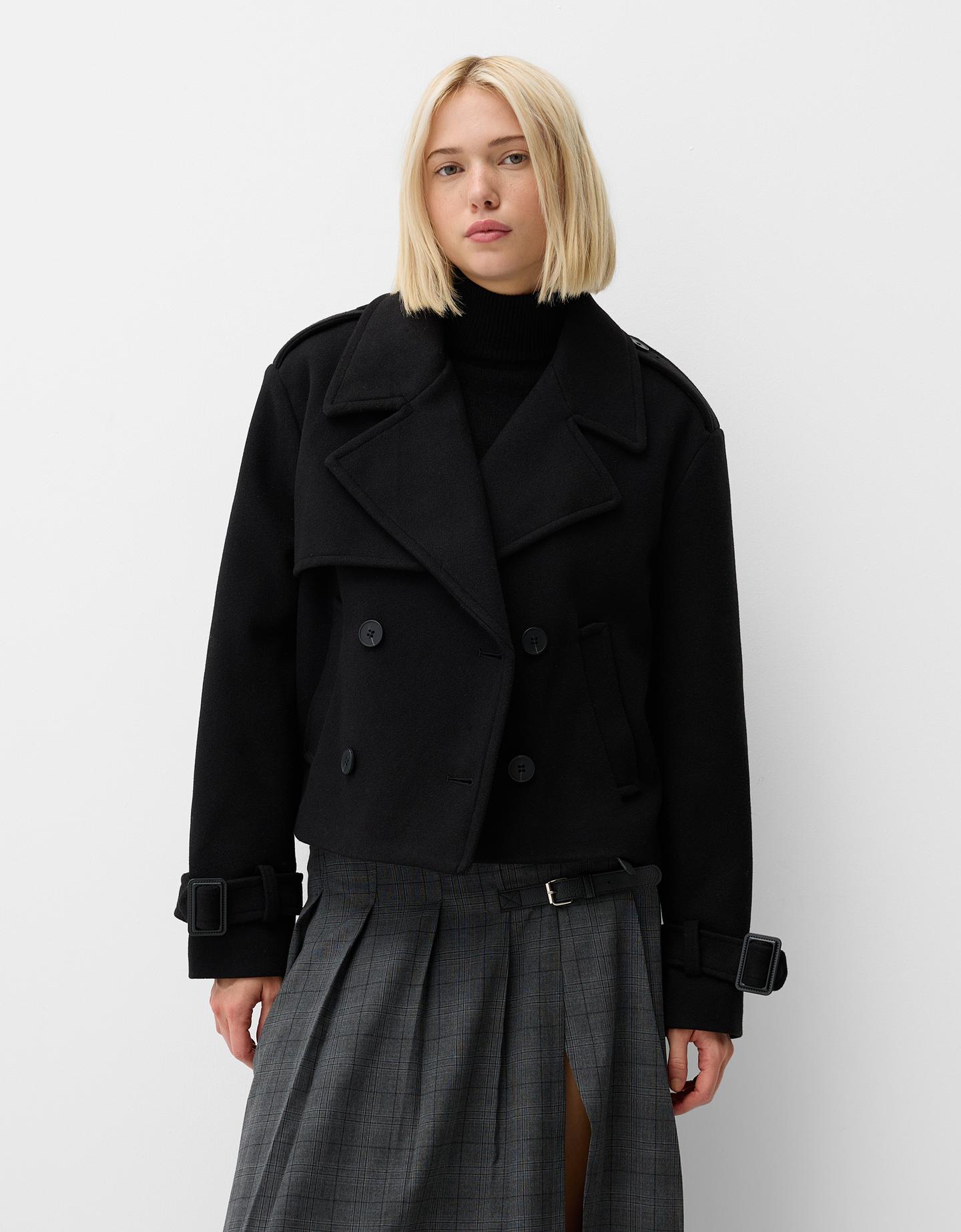 Bershka Kurze Trench-Jacke Soft Damen L Schwarz günstig online kaufen