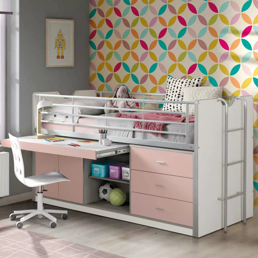 Mädchen-Hochbett mit Stauraum ausziehbarer Schreibtisch günstig online kaufen