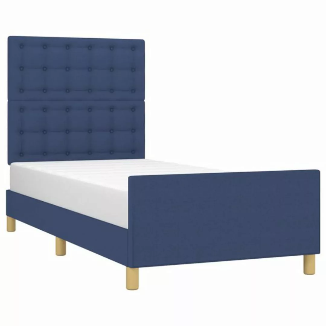 vidaXL Bett Bettgestell mit Kopfteil Blau 100x200 cm Stoff günstig online kaufen