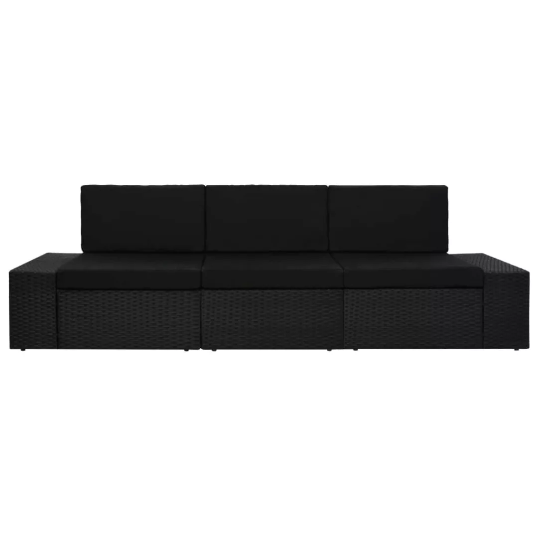 Modulares 3-sitzer-sofa Poly Rattan Schwarz günstig online kaufen