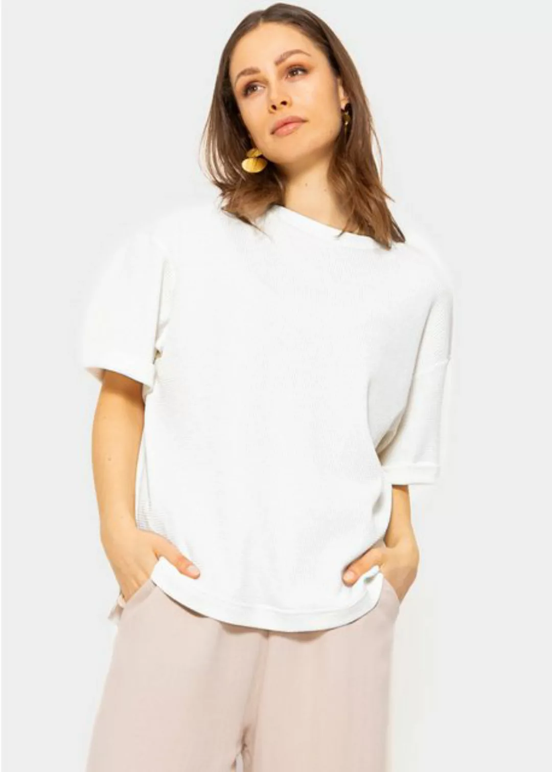 SASSYCLASSY Kurzarmshirt Shirt in Waffelpiqué Oversize T-Shirt mit Struktur günstig online kaufen