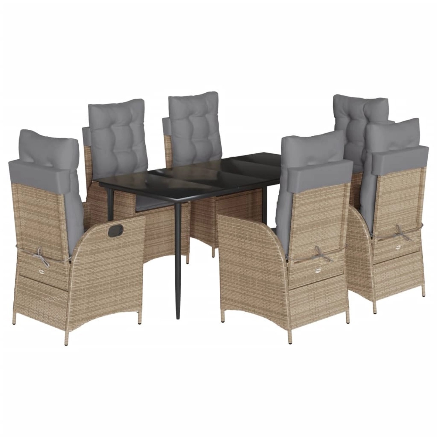 vidaXL 7-Tlg Garten-Essgruppe mit Kissen Beige Poly Rattan 3213260 günstig online kaufen