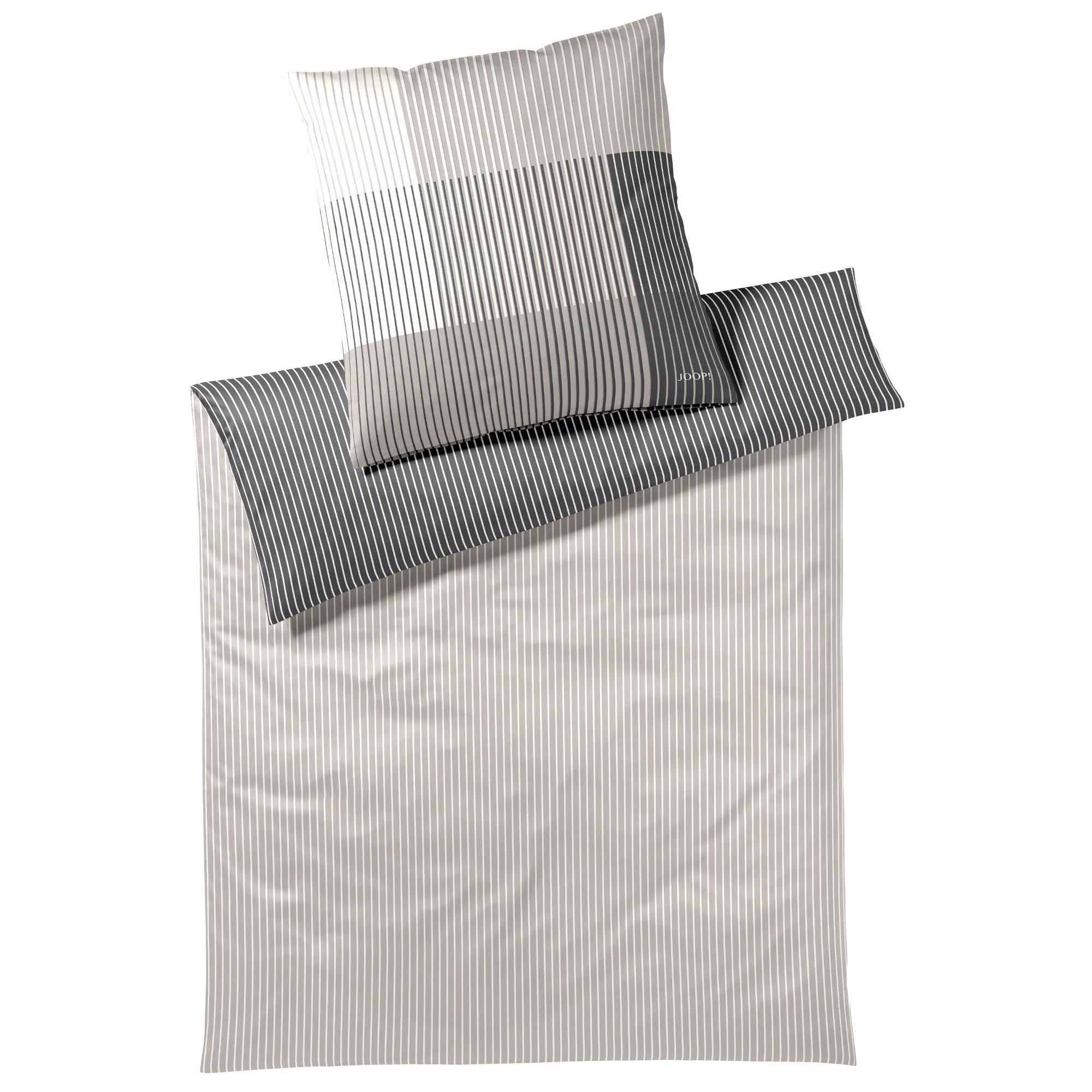 JOOP! Mako Satin Bettwäsche Divided 4113-9 Streifen Stone Grau 135x200 günstig online kaufen