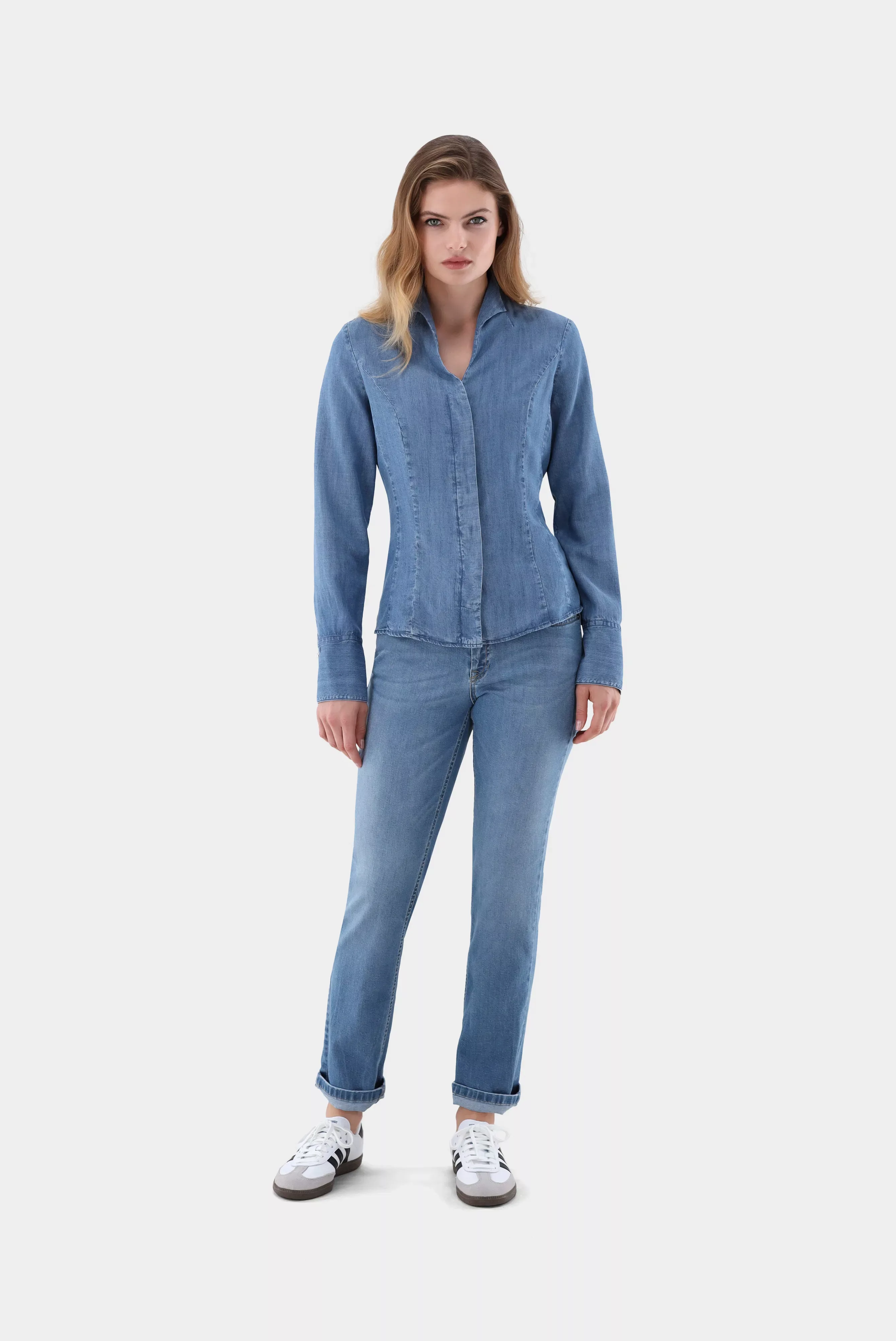 Denim Kelchkragenbluse günstig online kaufen