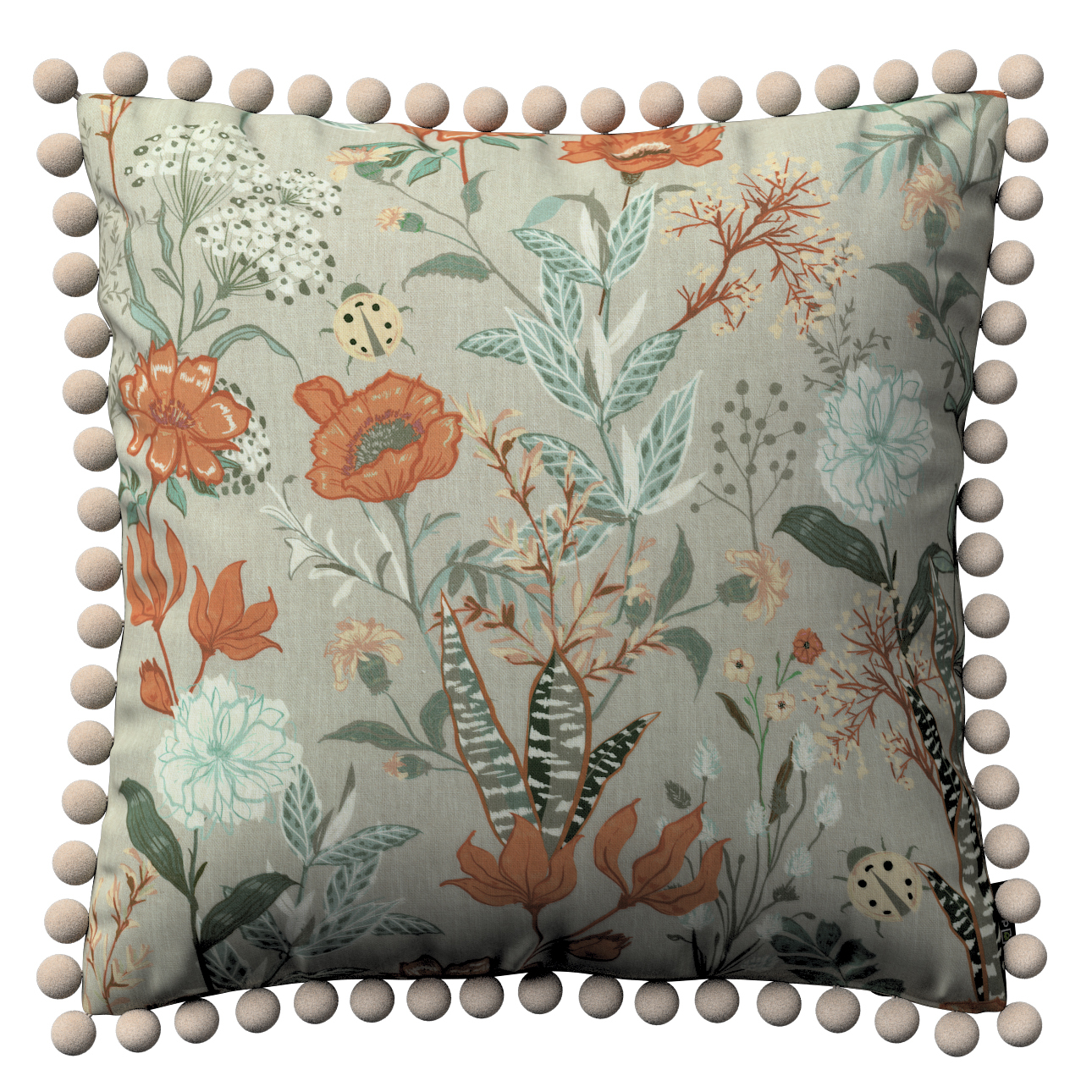 Kissenhülle Wera mit Bommeln, grau-orange-grün, 45 x 45 cm, Flowers (143-70 günstig online kaufen