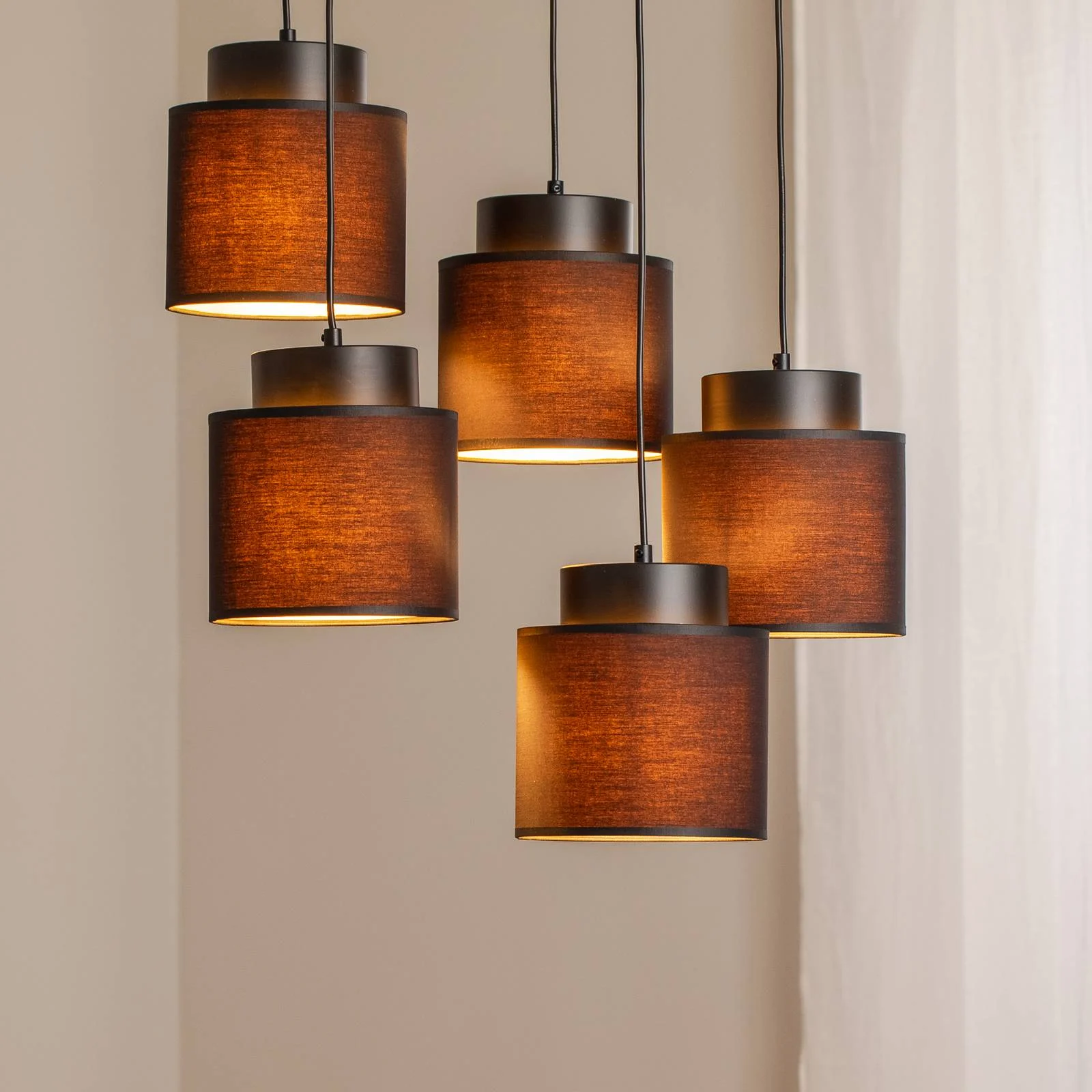 Pendellampe Soho zylindrisch rund 5fl schwarz/gold günstig online kaufen