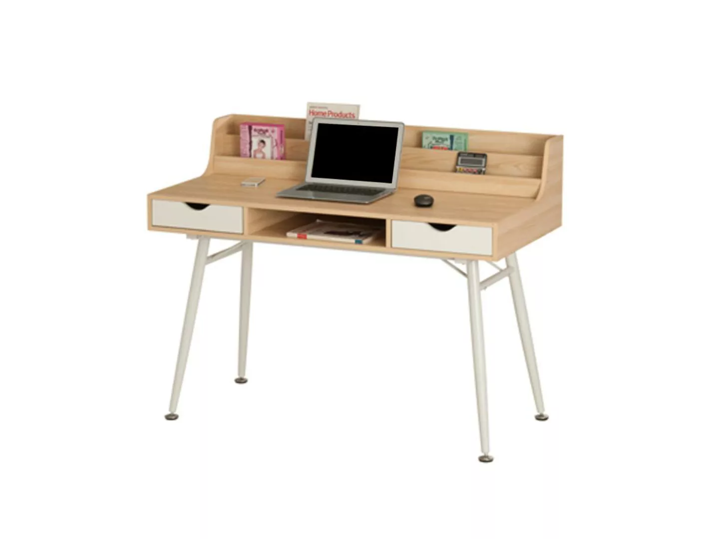 Schreibtisch mit Stauraum - MDF - Weiß & Naturfarben - LARCOS günstig online kaufen