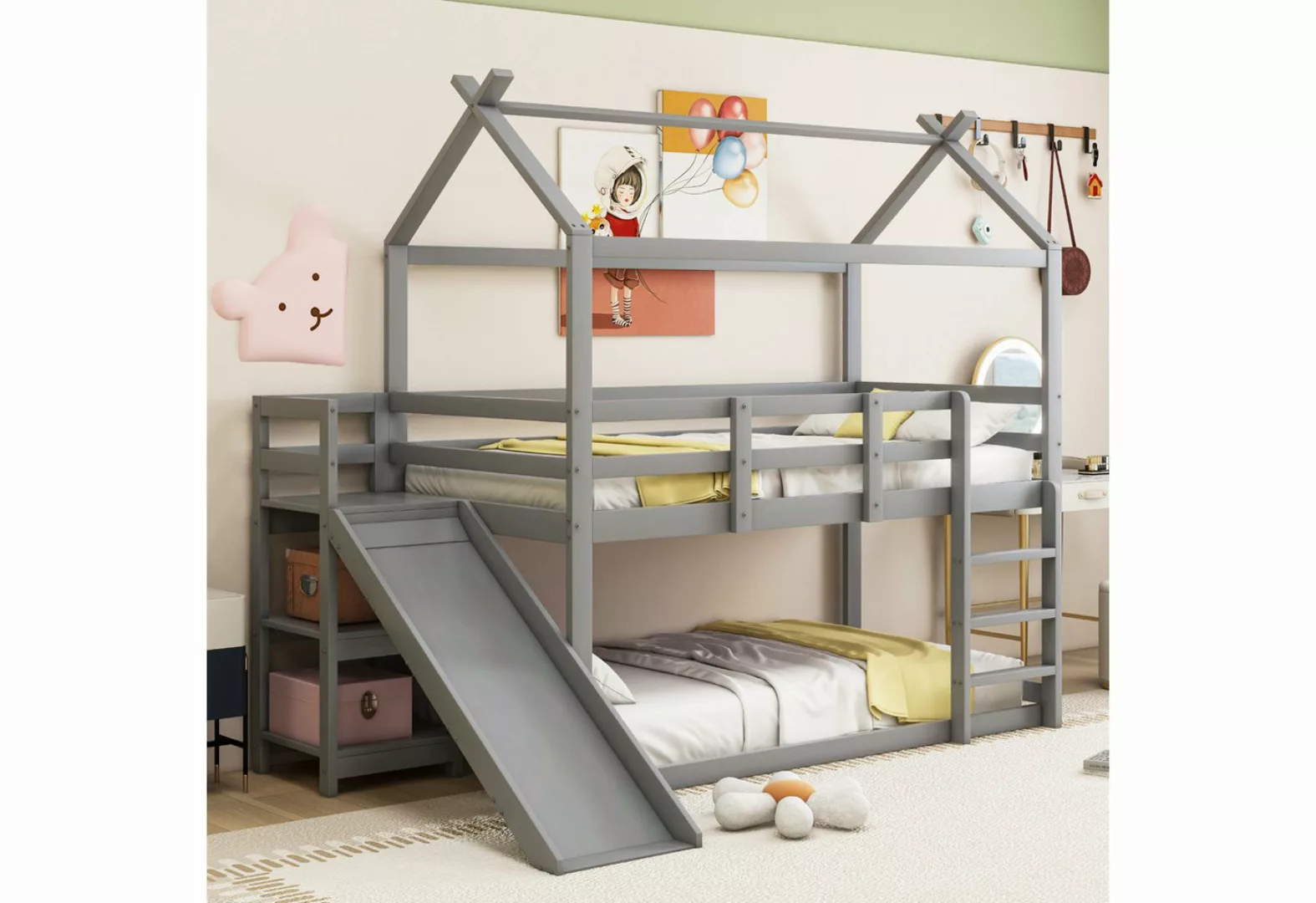 Rutaqian Hochbett Kinderbett 90×200cm, Etagenbett, Hochbett mit Rutsche und günstig online kaufen