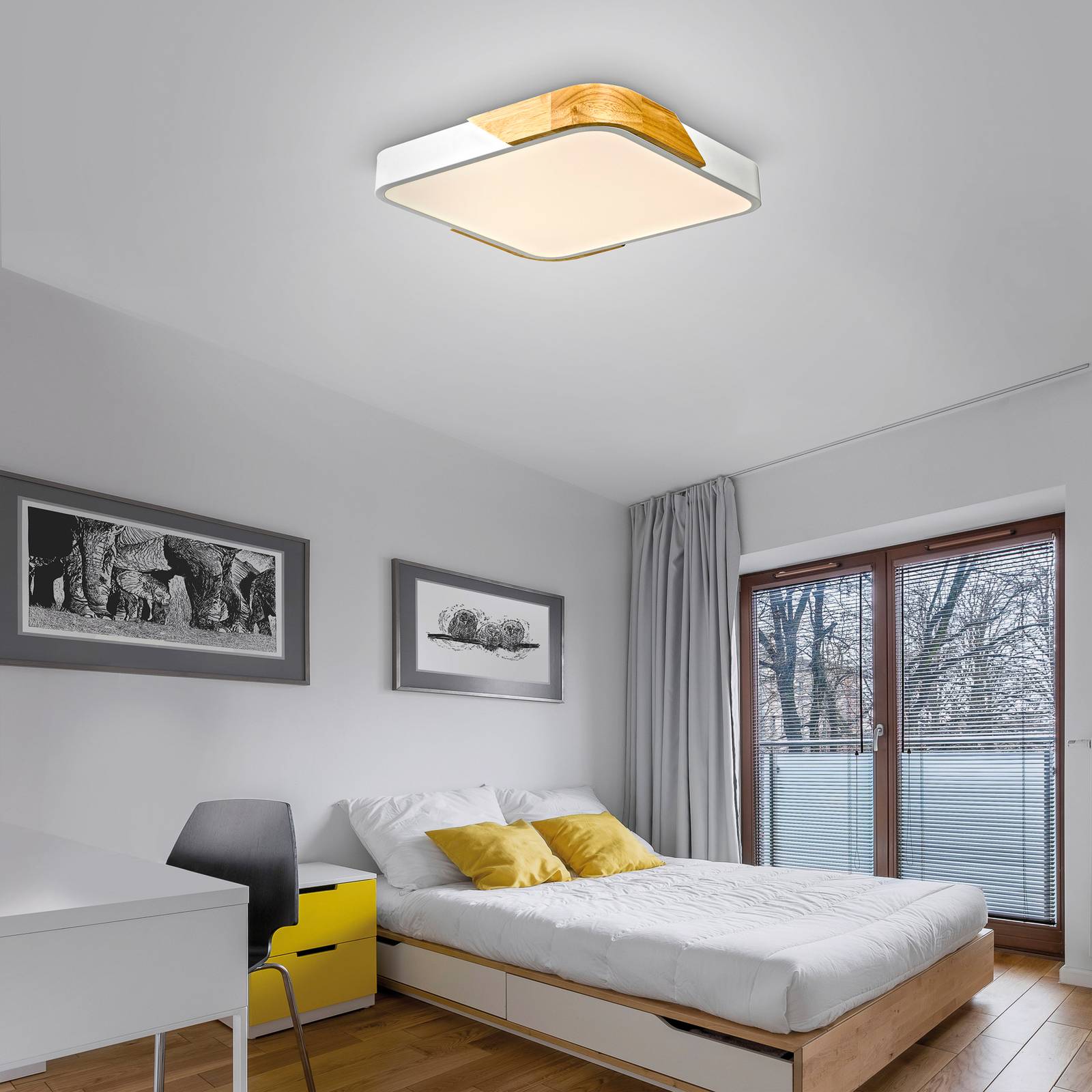 JUST LIGHT. LED-Deckenleuchte Bila, weiß, 32x32 cm, Holz günstig online kaufen