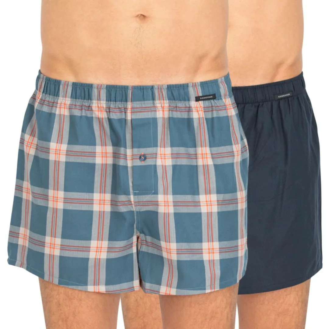 Schiesser 2-er Set Boxershorts Blau & Blau kariert günstig online kaufen