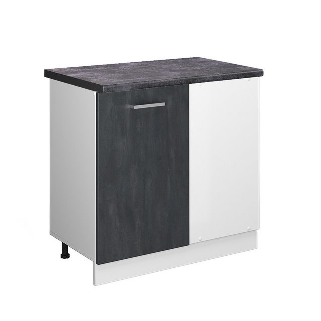 Vicco Eckunterschrank R-Line, Schwarz Beton/Weiß, 86 cm AP Marmor günstig online kaufen