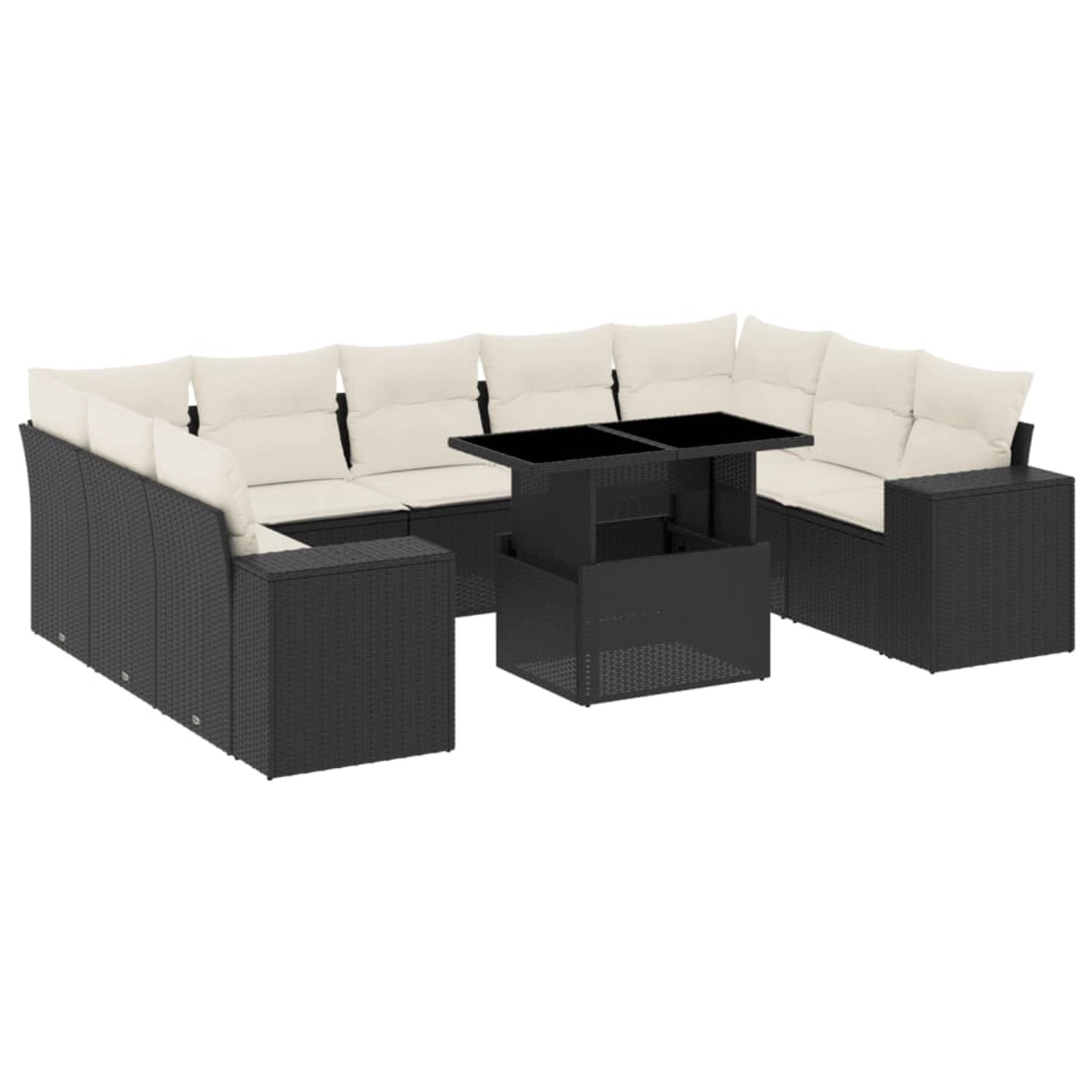 vidaXL 10-Tlg Garten-Sofagarnitur mit Kissen Schwarz Poly Rattan 3269366 günstig online kaufen