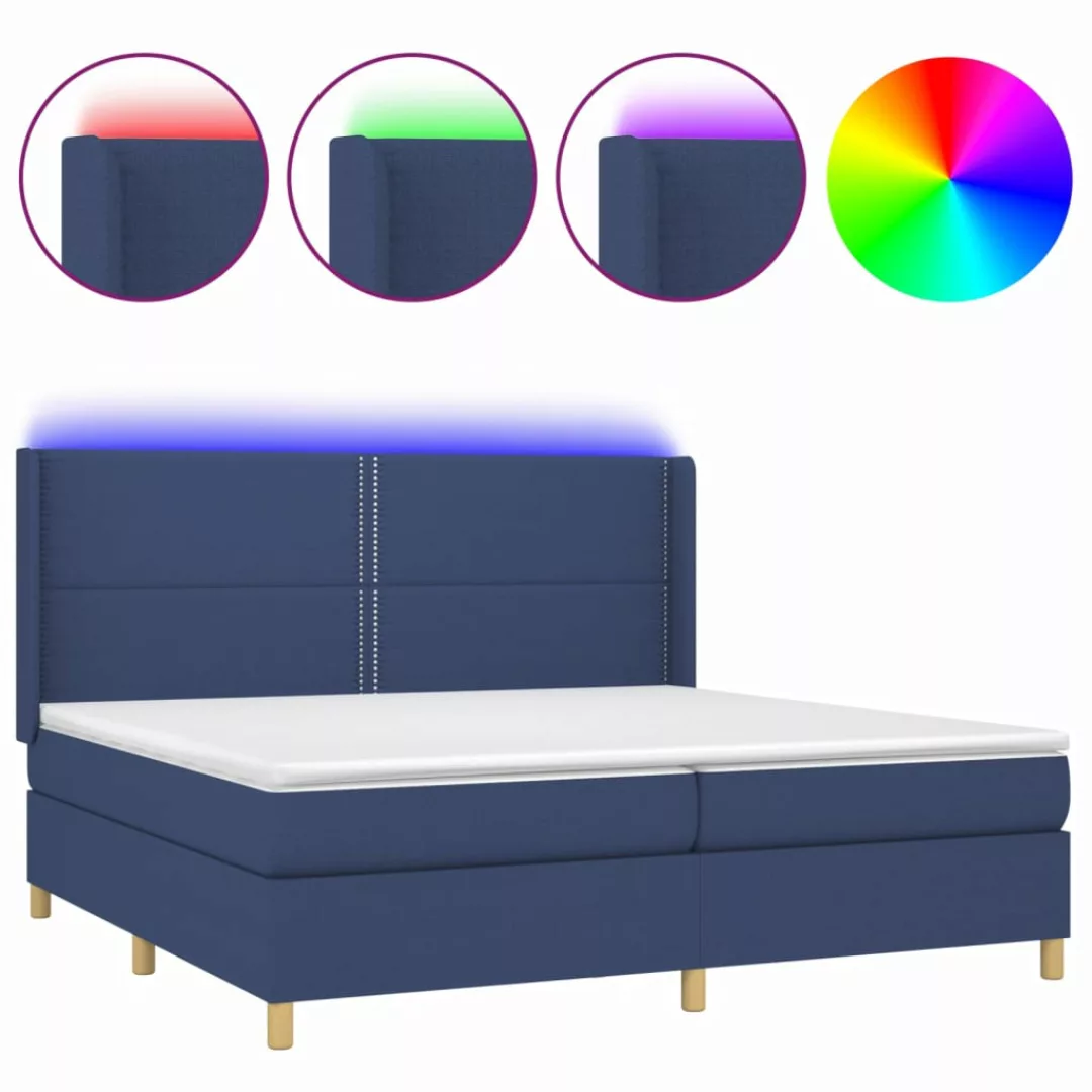 Vidaxl Boxspringbett Mit Matratze & Led Blau 200x200 Cm Stoff günstig online kaufen