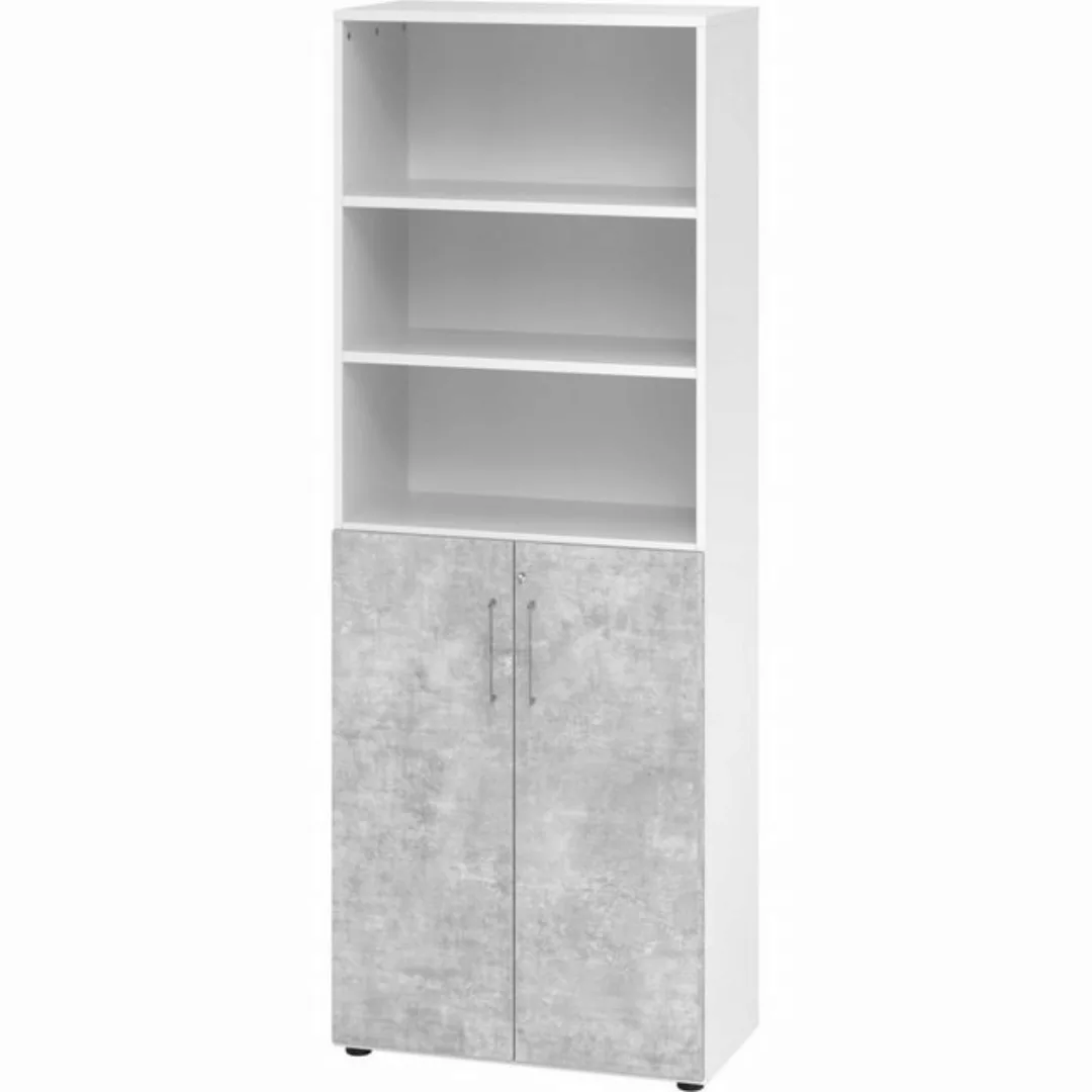 Aktenschrank Schrank 6OH /3OH Türen BxTxH 80x42x215,6cm Griff BS Weiß/Beton günstig online kaufen