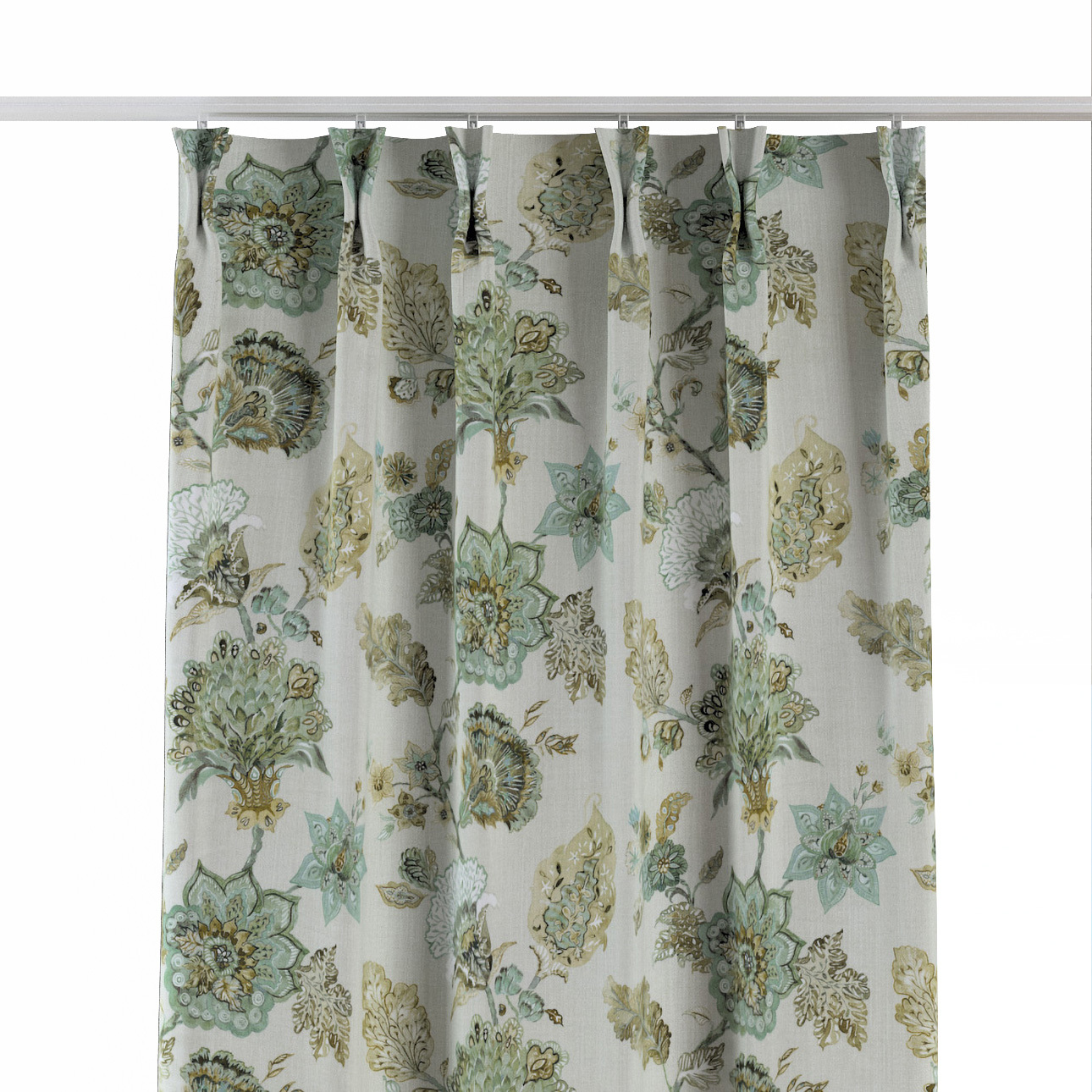 Vorhang mit flämischen 2-er Falten, grau-beige, Flowers (143-67) günstig online kaufen