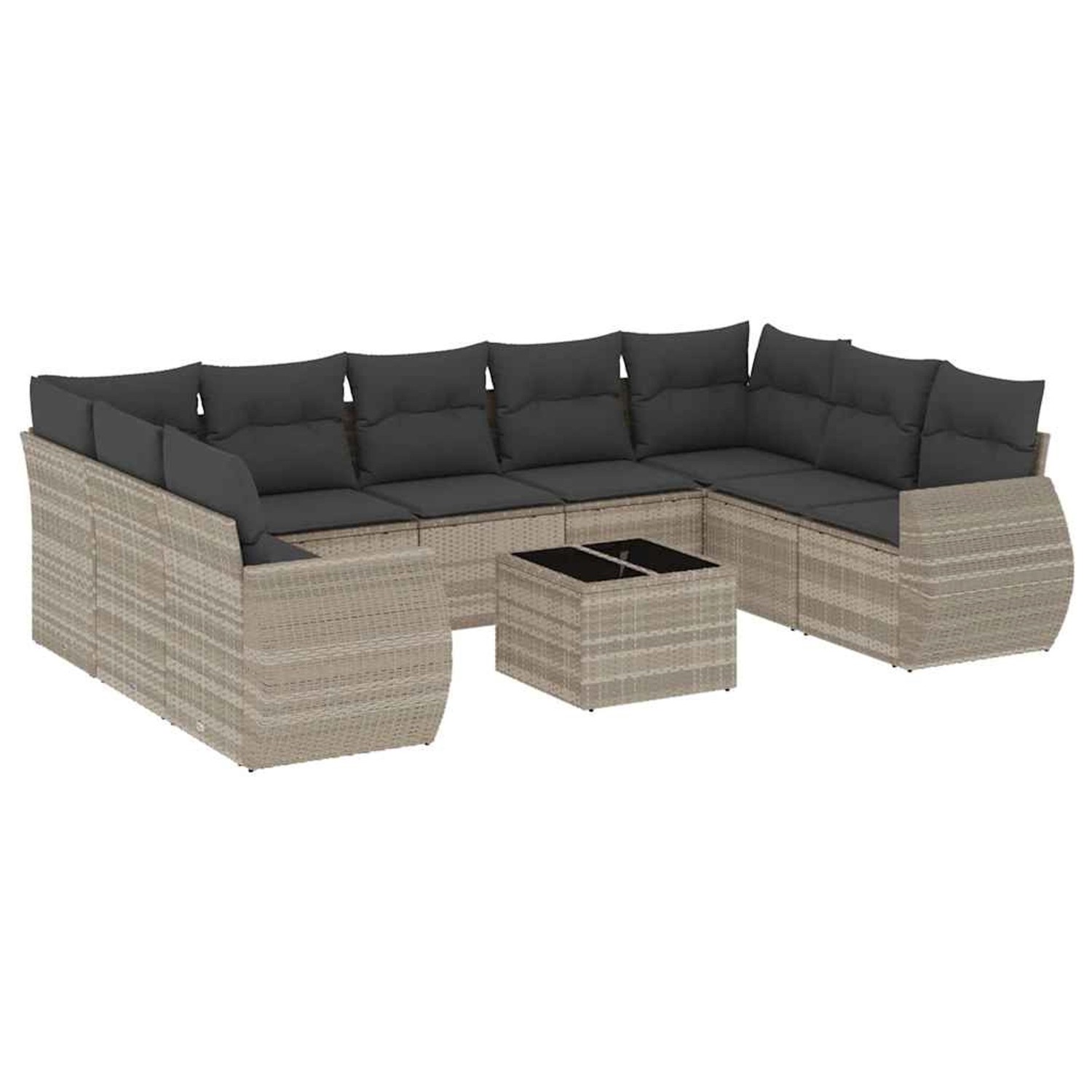 vidaXL 10-Tlg Garten-Sofagarnitur mit Kissen Hellgrau Poly Rattan 3254149 günstig online kaufen