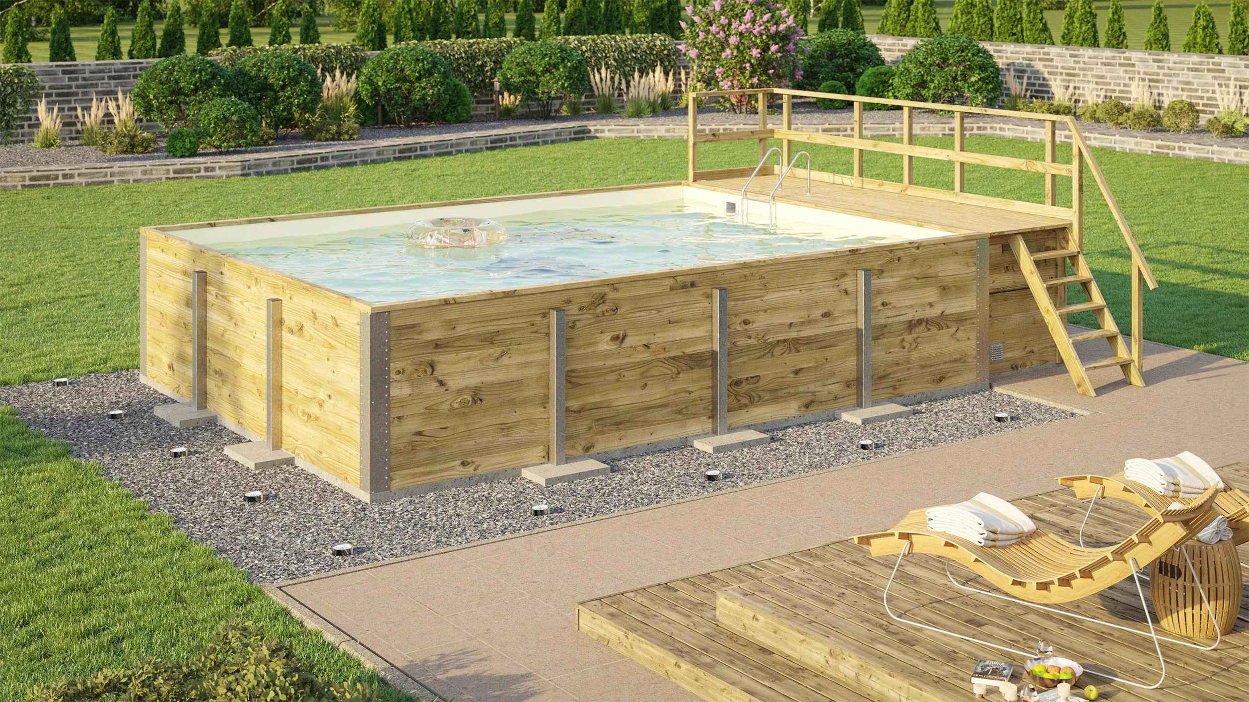 Weka Massivholzpool 595 Gr.2 Technikraum/Sonnendeck 490 x 644 x 203 cm Sand günstig online kaufen