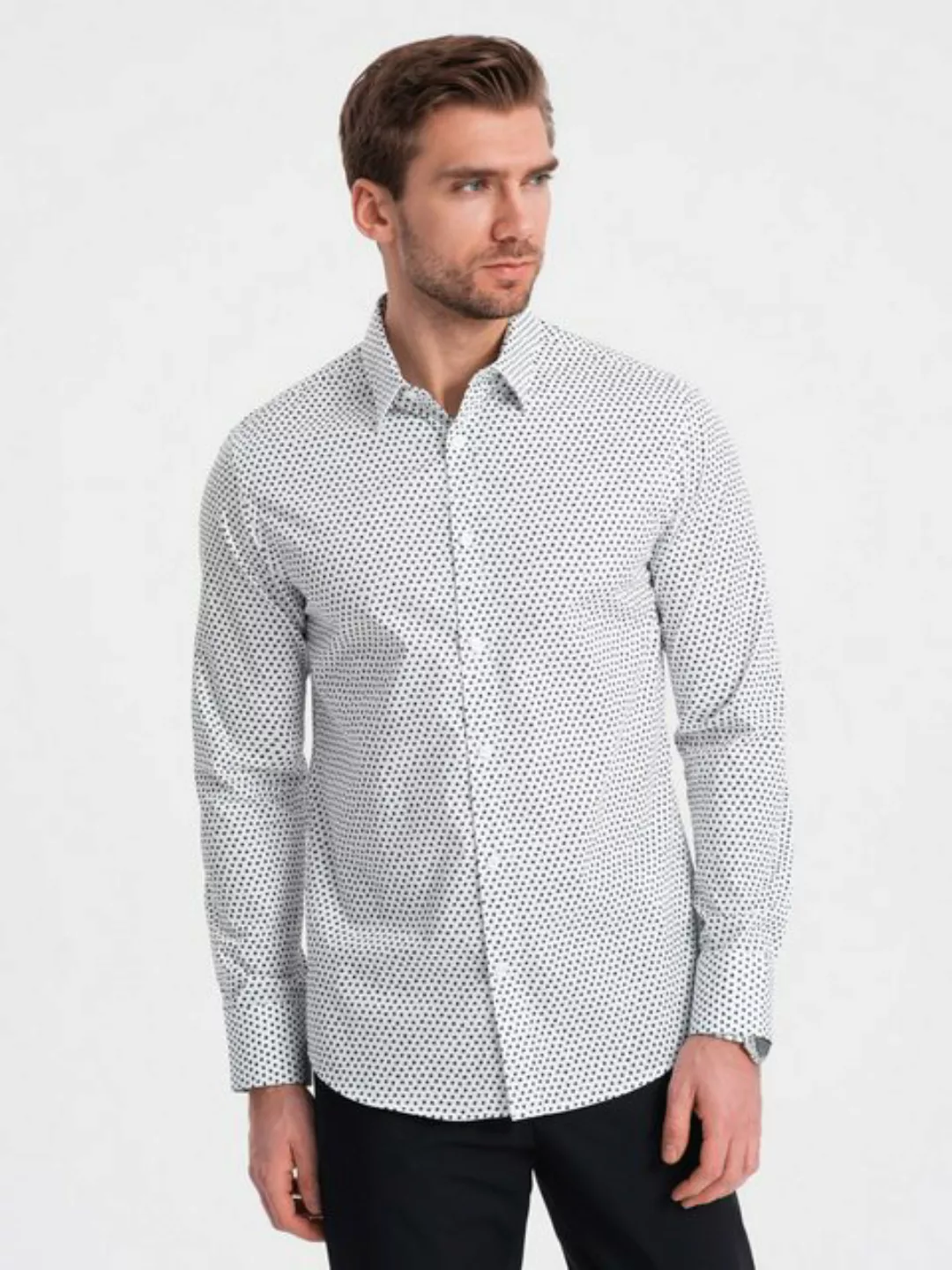 OMBRE Langarmhemd Herrenhemd SLIM FIT mit kleinem Muster günstig online kaufen