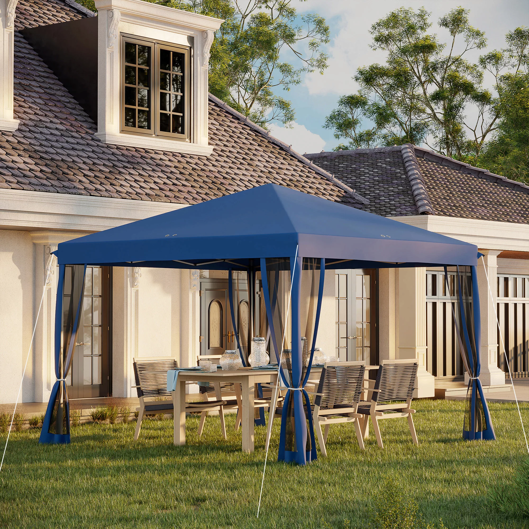 Outsunny Tonnelle Pop-Up Barnum Faltbarer Kolonialstil 3 x 3 m 4 Moskitonet günstig online kaufen