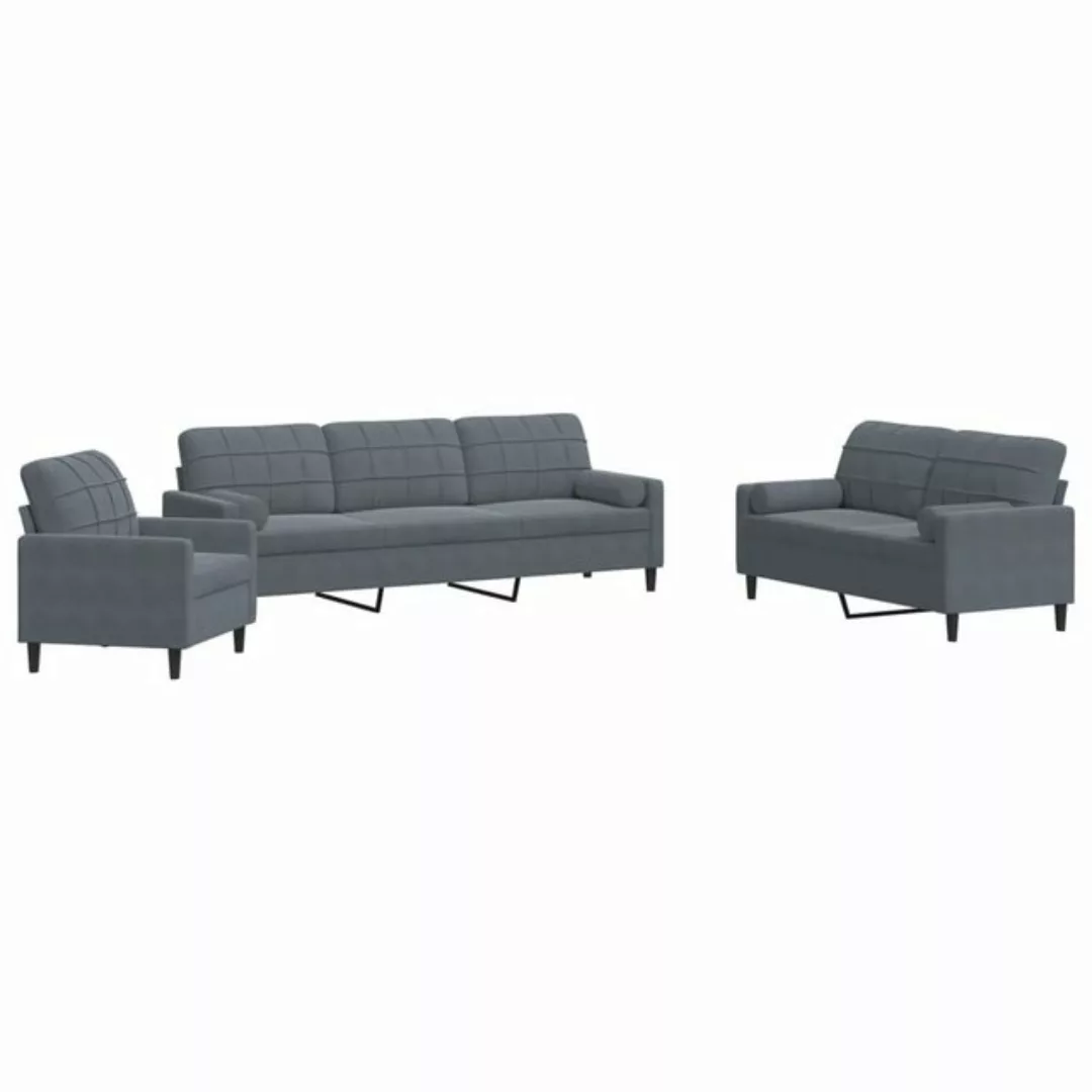 vidaXL Sofa 3-tlg. Sofagarnitur mit Kissen und Nackenrollen Dunkelgrau Samt günstig online kaufen