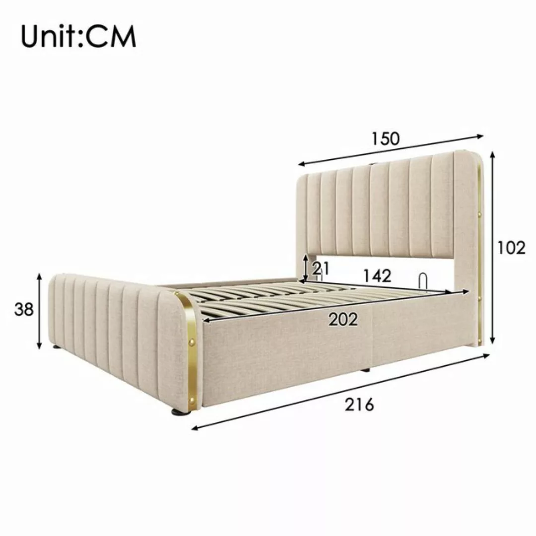 KoDise Polsterbett Hydraulisches Bett, mit USB Typ-C Ladefunktion 140x200 c günstig online kaufen