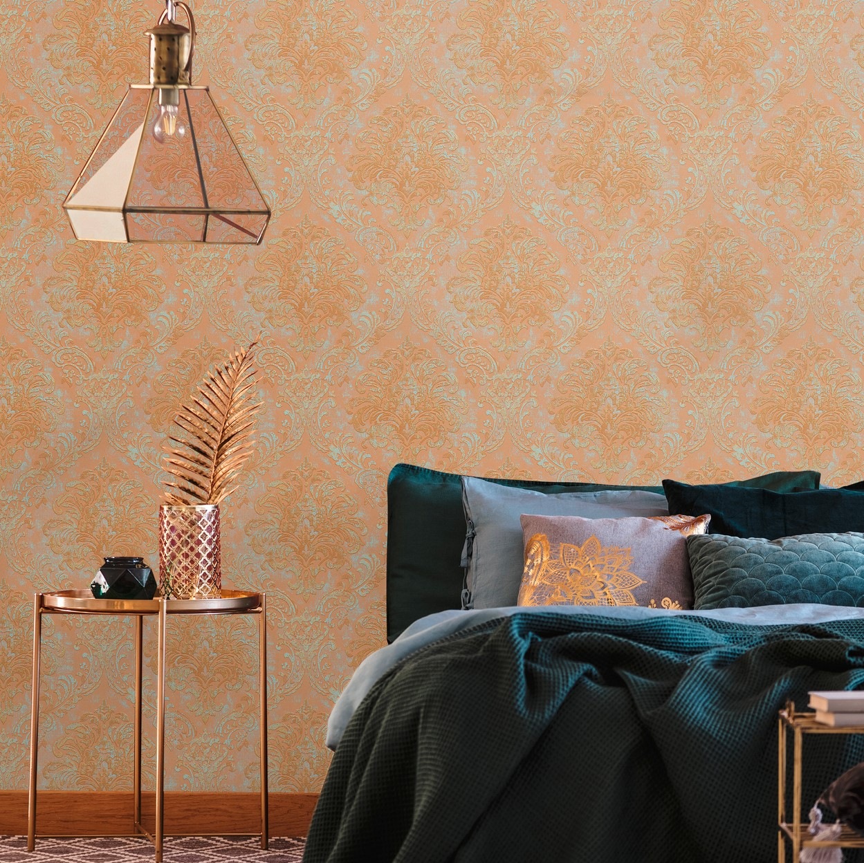 Bricoflor Barock Tapete Gold Orange Ideal für Wohnzimmer und Esszimmer Eleg günstig online kaufen