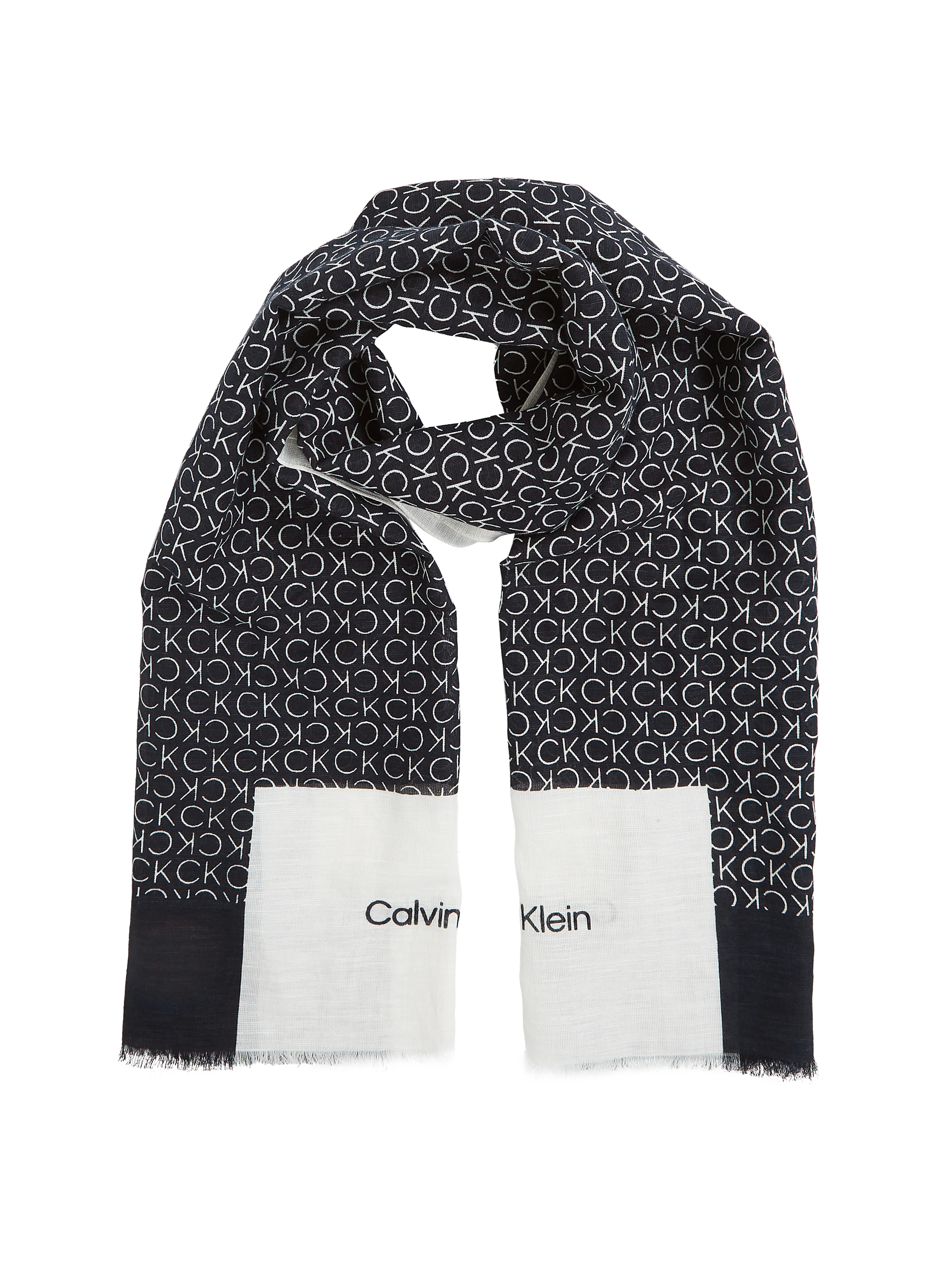 Calvin Klein Schal "GEO MINIMAL LOGO LINEN STOLE", Logoprägung, ausgefranst günstig online kaufen