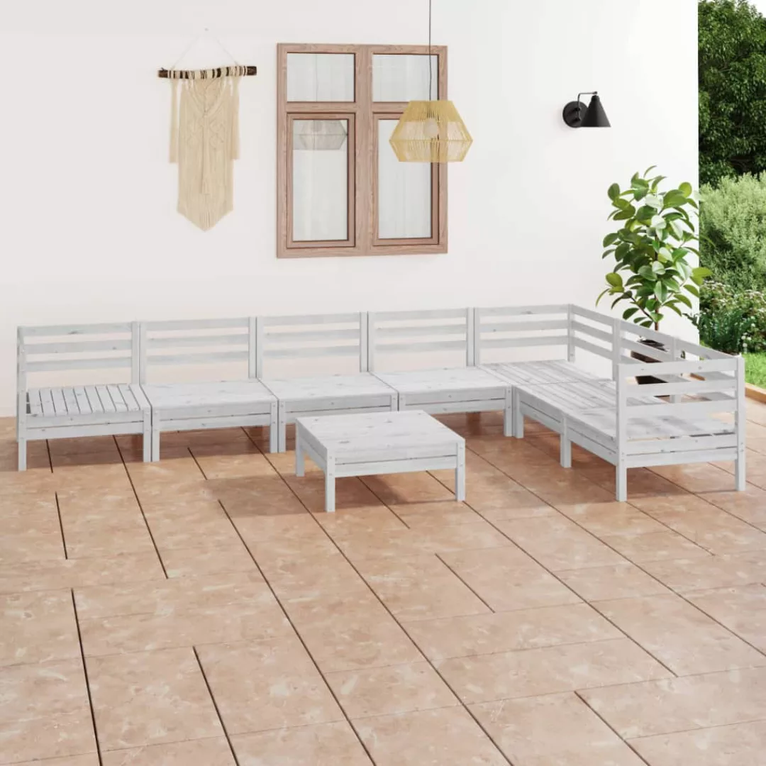 8-tlg. Garten-lounge-set Massivholz Kiefer Weiß günstig online kaufen