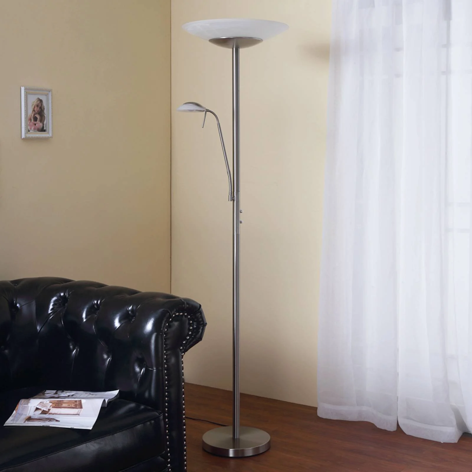 LED-Deckenfluter Ragna mit Leselicht, nickel matt günstig online kaufen