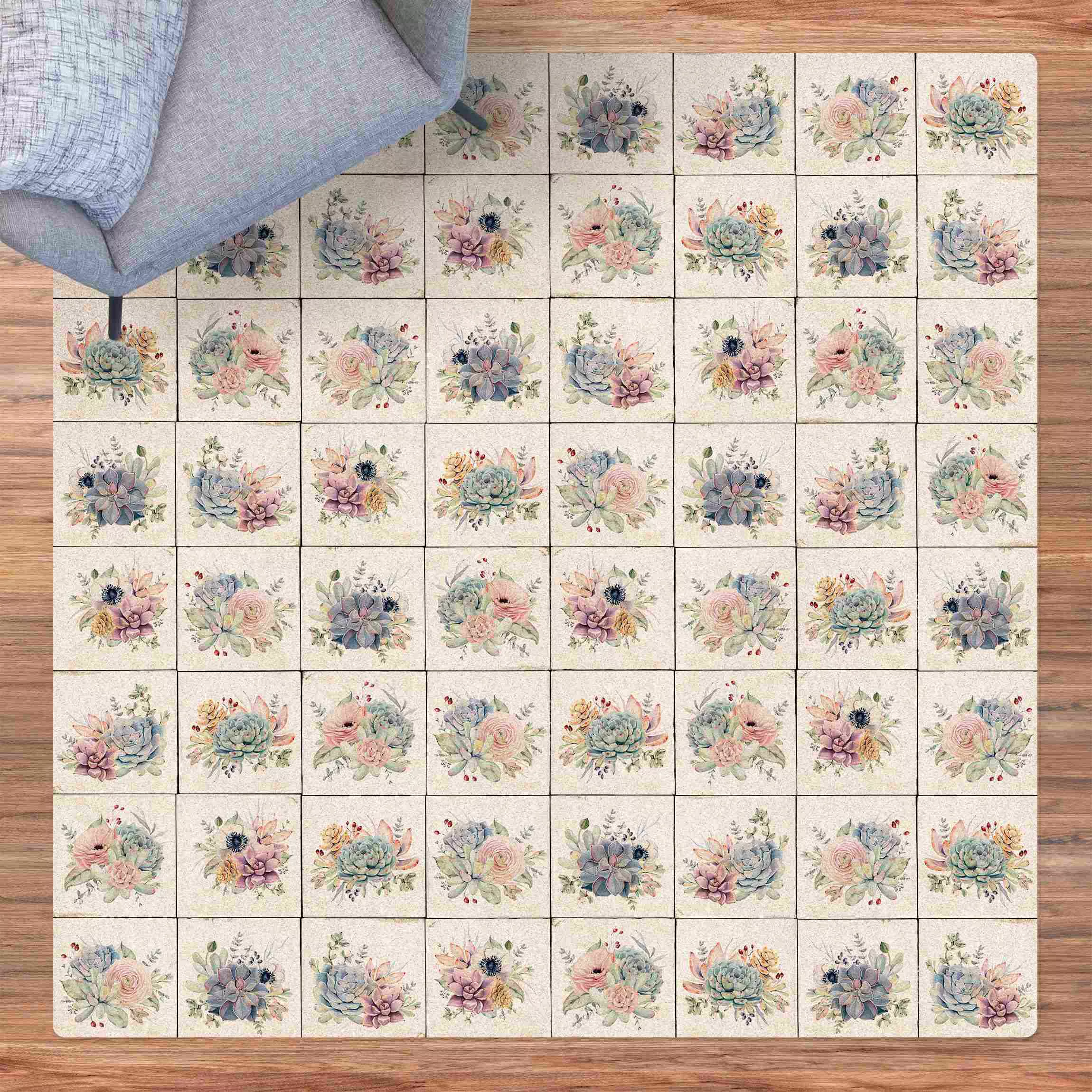 Kork-Teppich Aquarell Blumen Landhaus günstig online kaufen