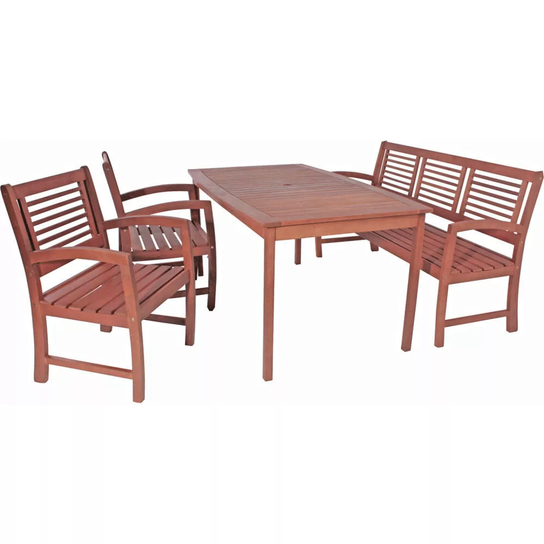 Tischgruppe Tisch, Bank und 2 Stühle GARDA-120 aus Eukalyptus günstig online kaufen