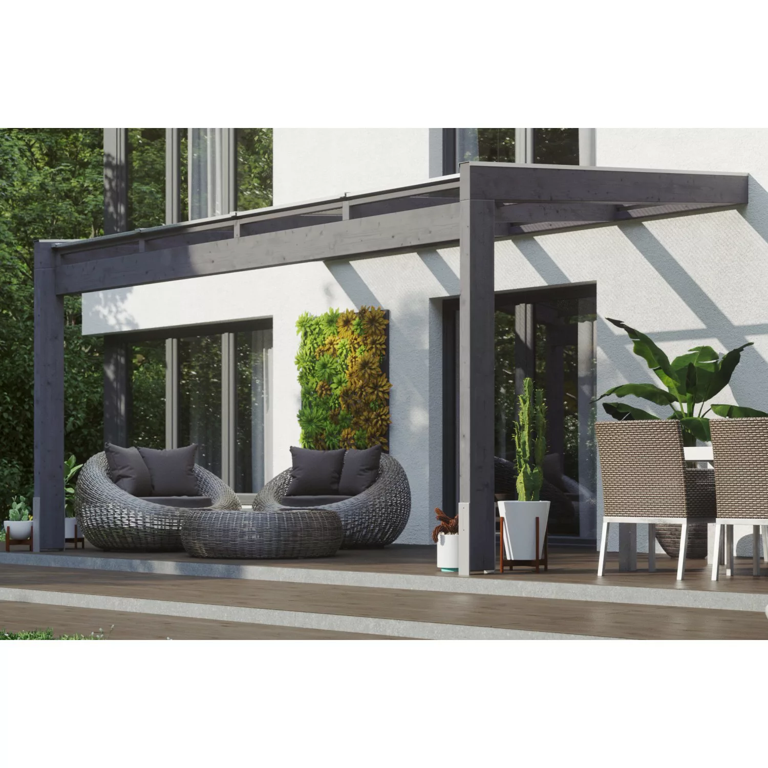 Skan Holz Terrassenüberdachung Novara 450 cm x 309 cm Schiefergrau günstig online kaufen