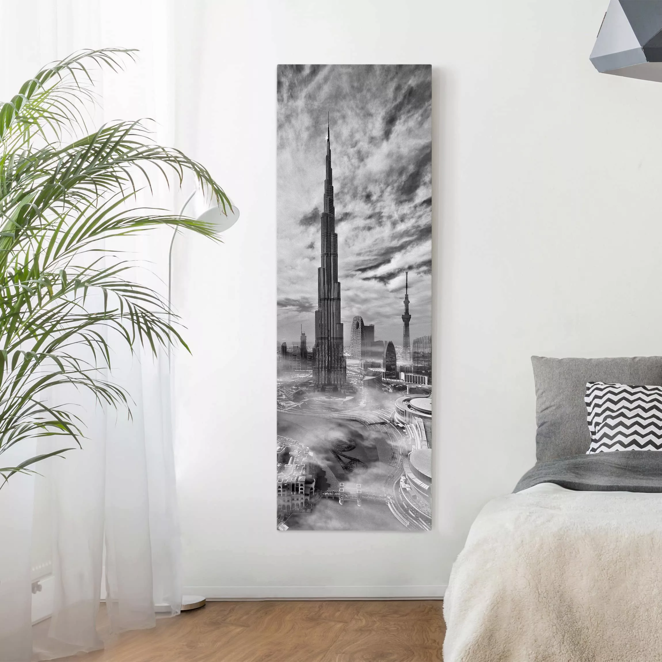 Leinwandbild Schwarz-Weiß - Hochformat Dubai Super Skyline günstig online kaufen