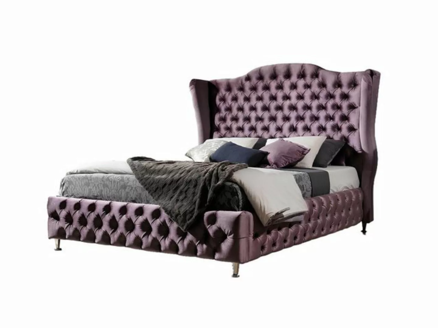 Xlmoebel Bett Königliches Chesterfield Bett in Aubergine, Klassisches Polst günstig online kaufen