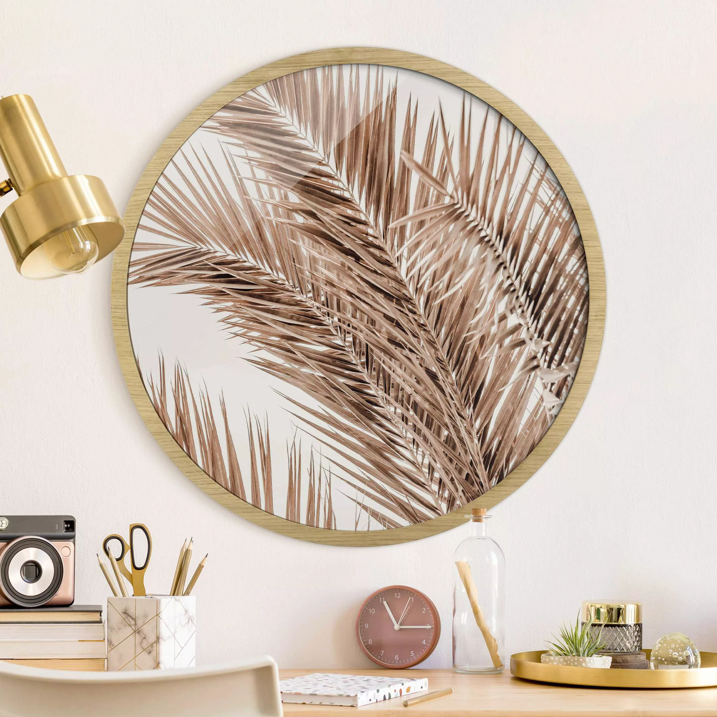 Rundes Gerahmtes Bild Bronzefarbene Palmenwedel günstig online kaufen