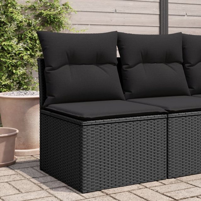 vidaXL Loungesofa Gartensessel ohne Armlehnen mit Kissen Schwarz Poly Ratta günstig online kaufen