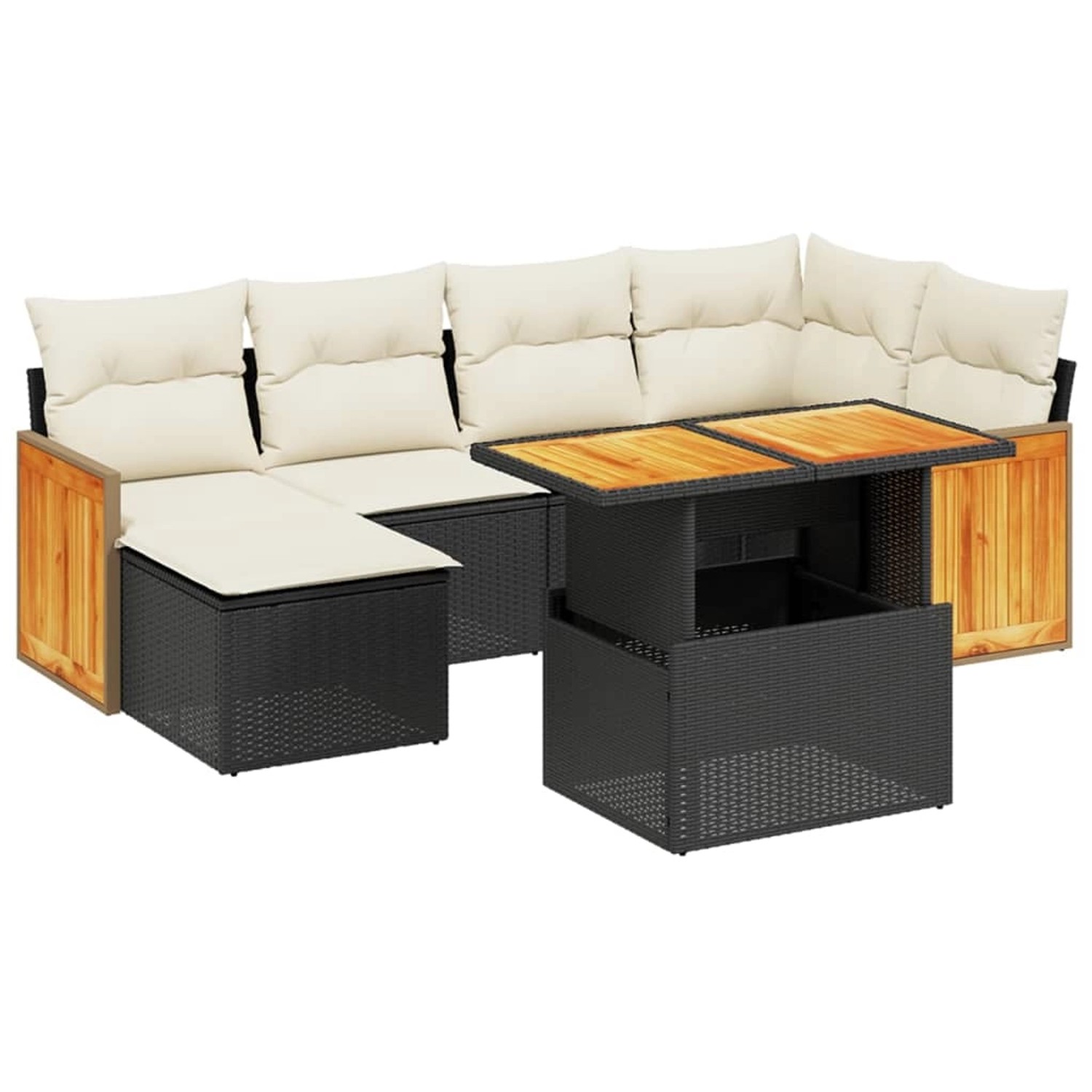 vidaXL 7-Tlg Garten-Sofagarnitur mit Kissen Schwarz Poly Rattan 3274059 günstig online kaufen