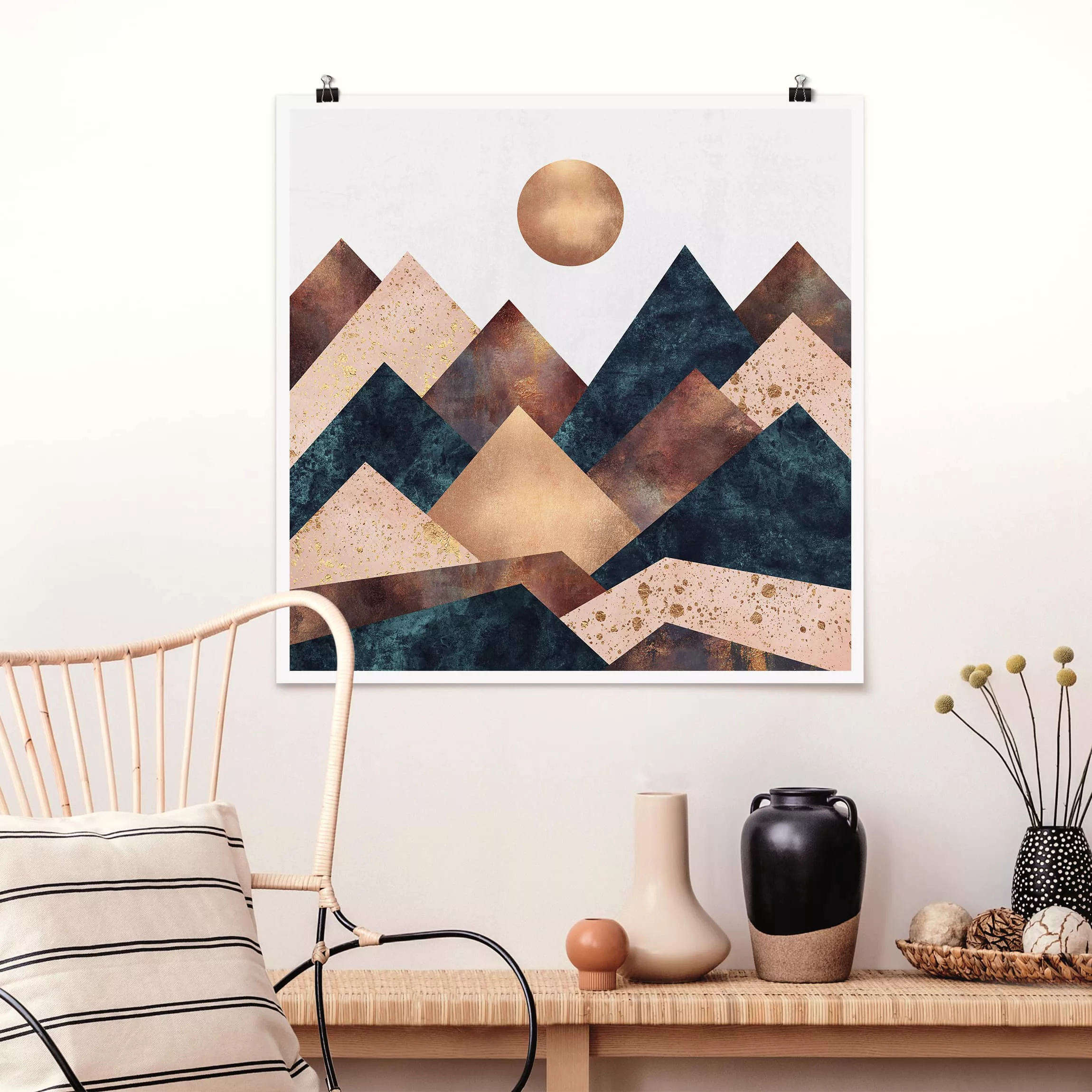 Poster Abstrakt - Quadrat Geometrische Berge Bronze günstig online kaufen
