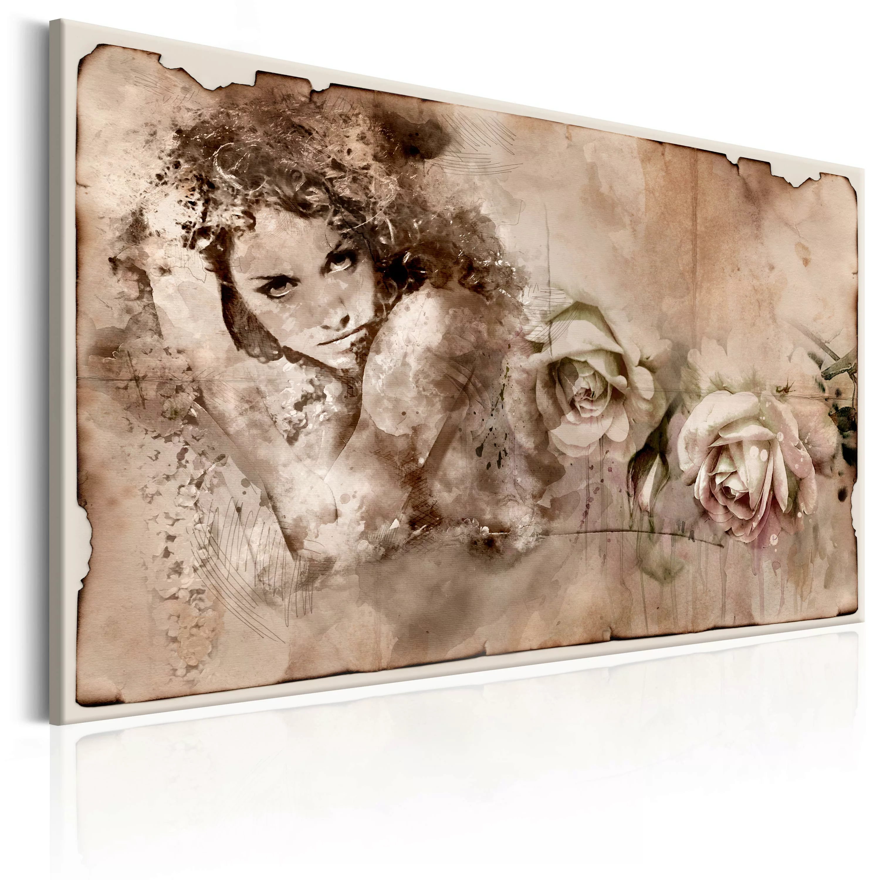 Wandbild - Retro Style: Woman And Roses günstig online kaufen