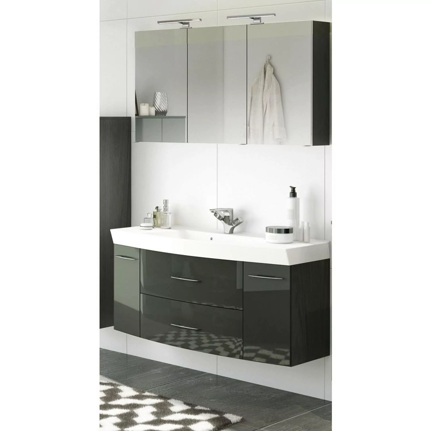 Badezimmer Waschplatz Set mit Waschtisch & LED-Spiegelschrank FLORIDO-03 in günstig online kaufen